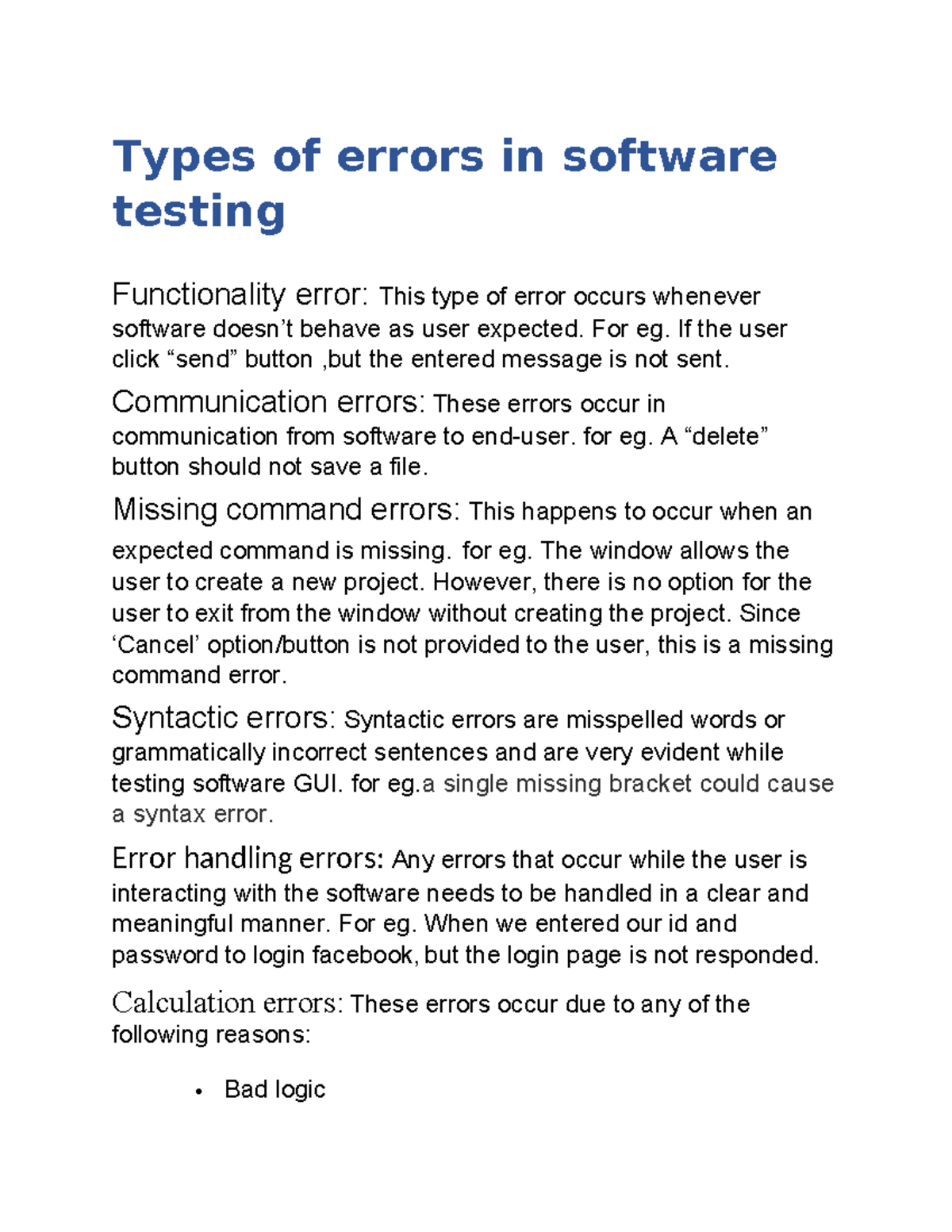 Types of errors in software testing - Types of errors in software ...