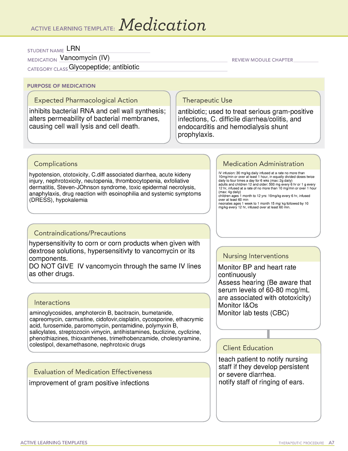 ATI ALT MEDICATION ACTIVE LEARNING TEMPLATES THERAPEUTIC