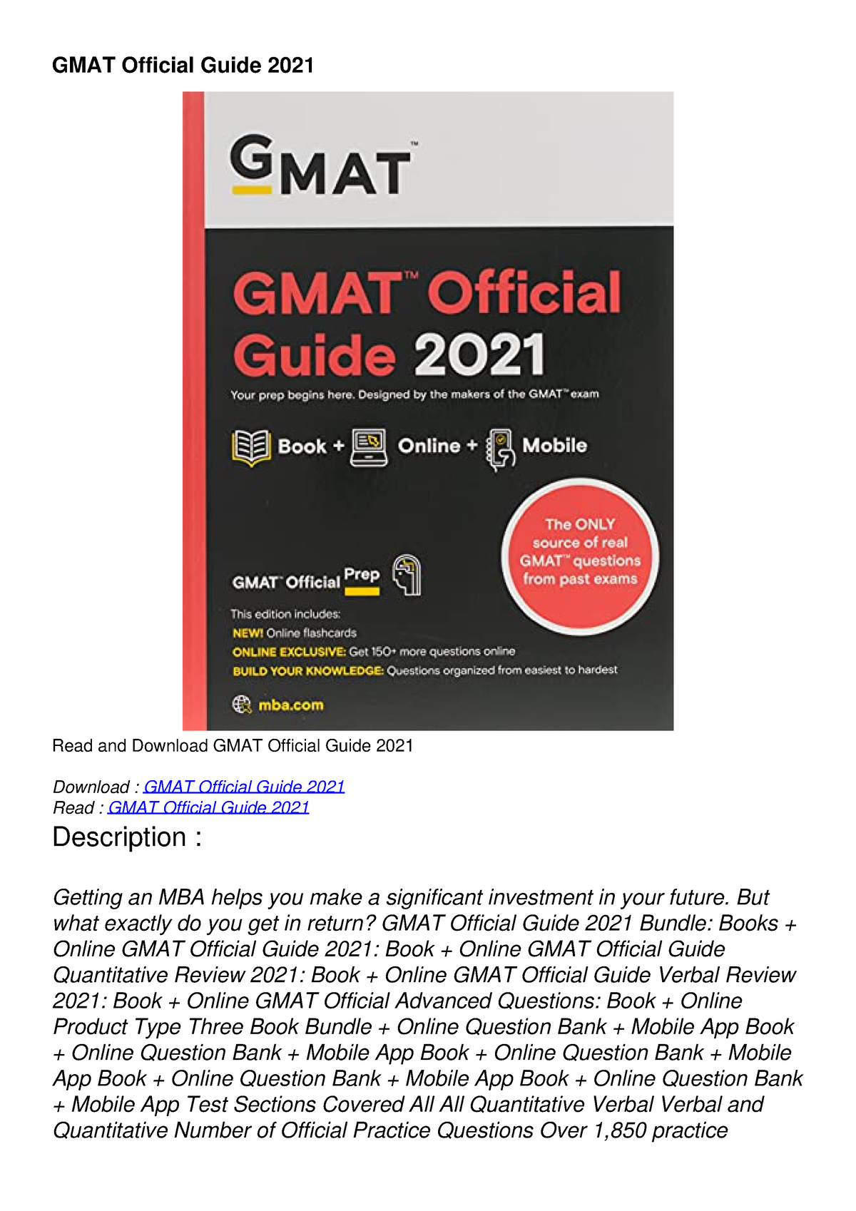 READ [PDF] GMAT Official Guide 2021 GMAT Official Guide 2021 Read and