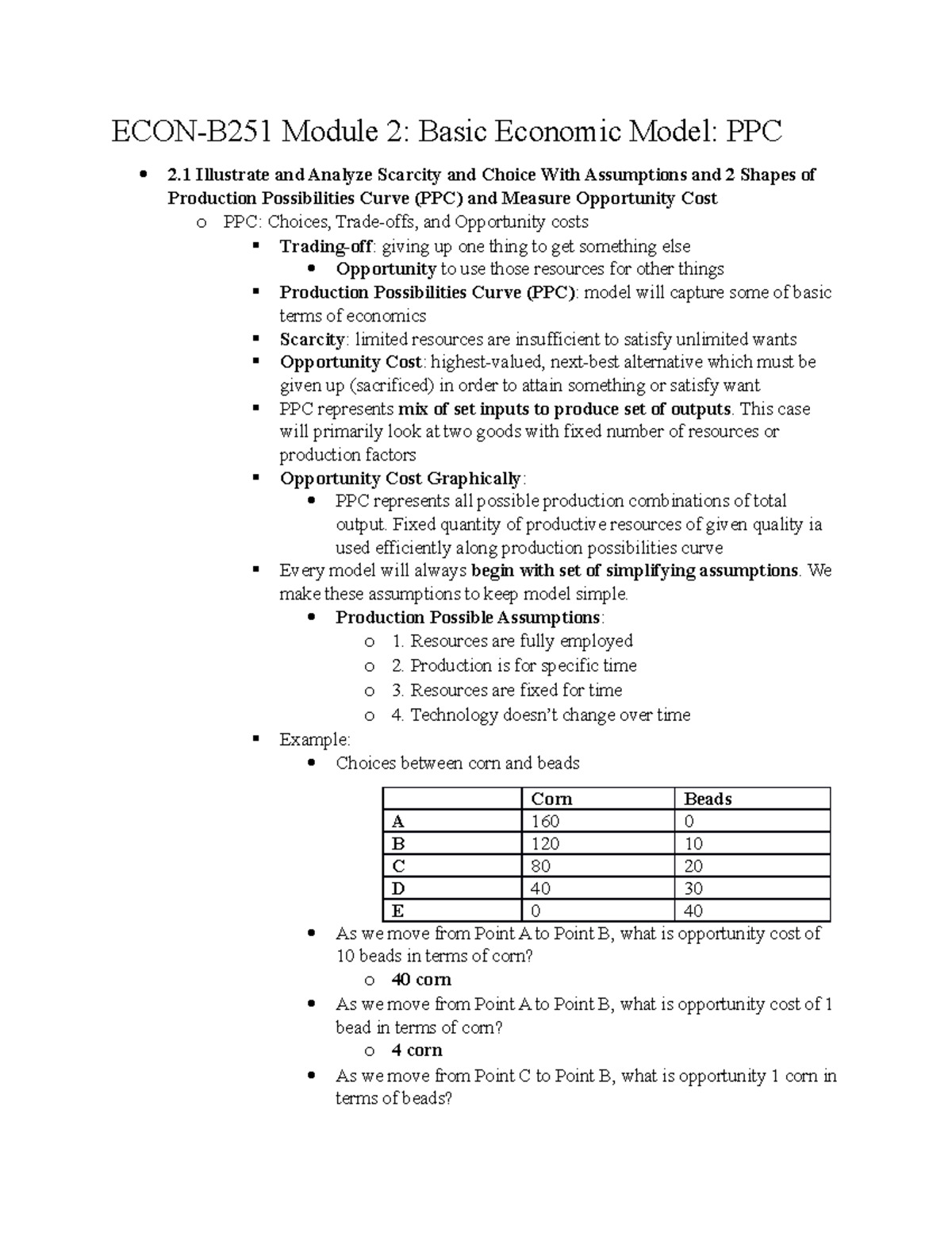 ECON-B251 Module 2 Basic Economic Model PPC - This Case Will Primarily ...