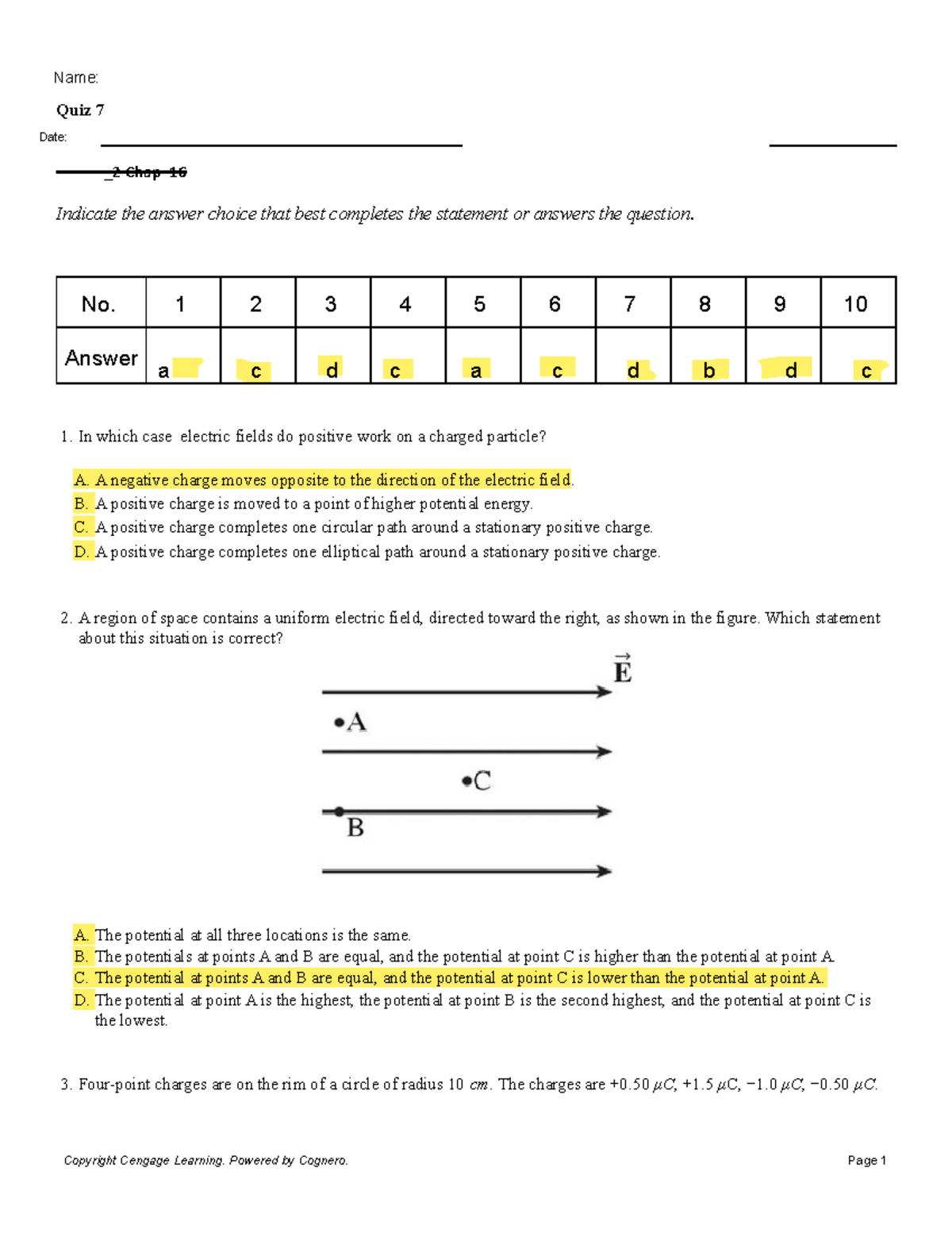 Quiz+7+TURN+IN+ - Physics 2 QUIZ 7 - Name: Quiz 7 Date: Indicate the ...