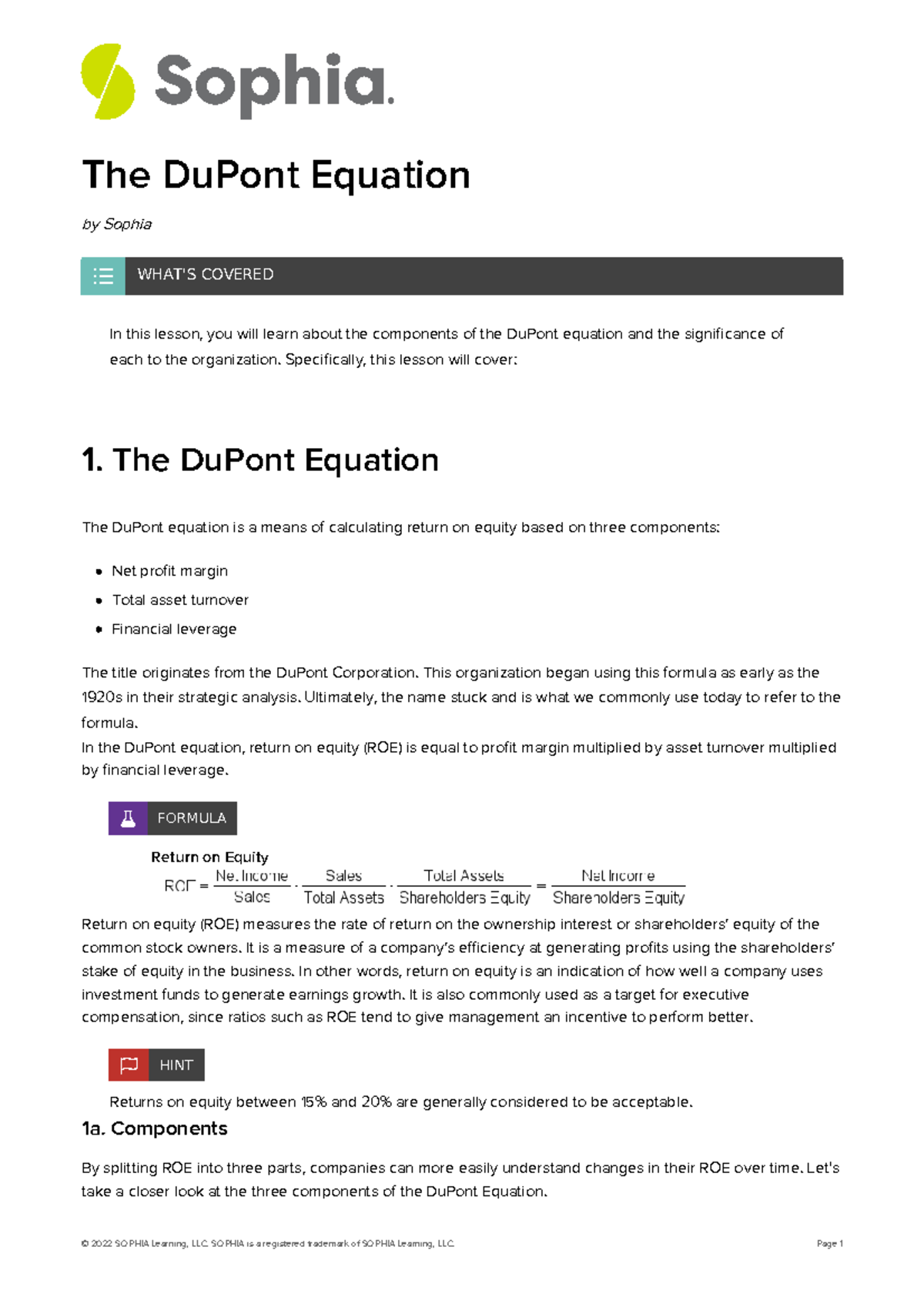 Dupont Equation - Specifically, This Lesson Will Cover: 1. The DuPont ...