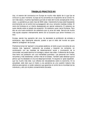 Trabajo Practico N1 Teoria Del Estado Trabajo Practico Hoy El Avance Del Coronavirus En Europa Es Mucho Pido De Lo Que Fue En China En Su Peor Momento Europa Studocu