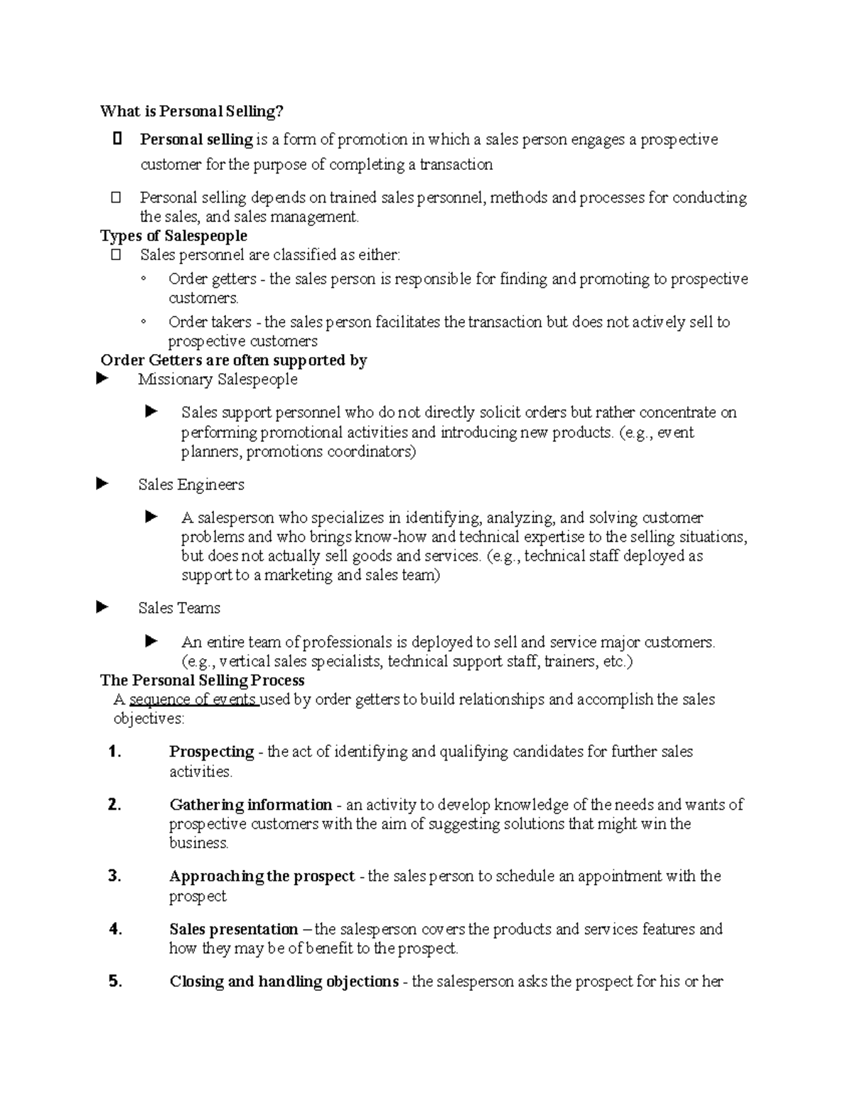 MKT 315-ch. 12 notes 1 - What is Personal Selling? ฀ Personal selling ...