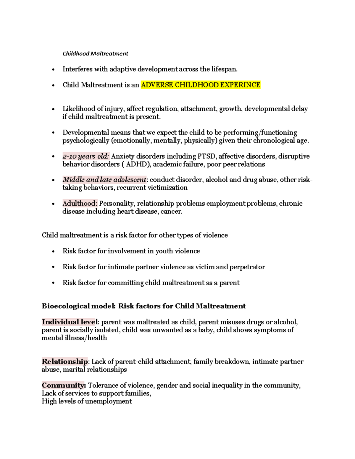 child maltreatment assignment