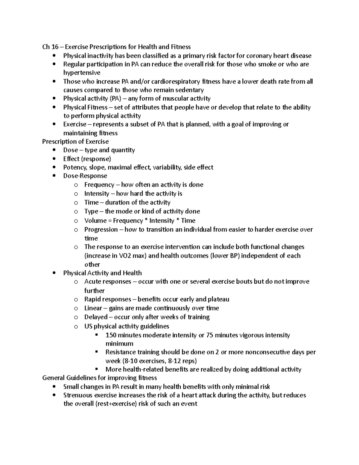 Ch 16 - notes from the book, Dr. Meendering, "Exercise Prescriptions ...