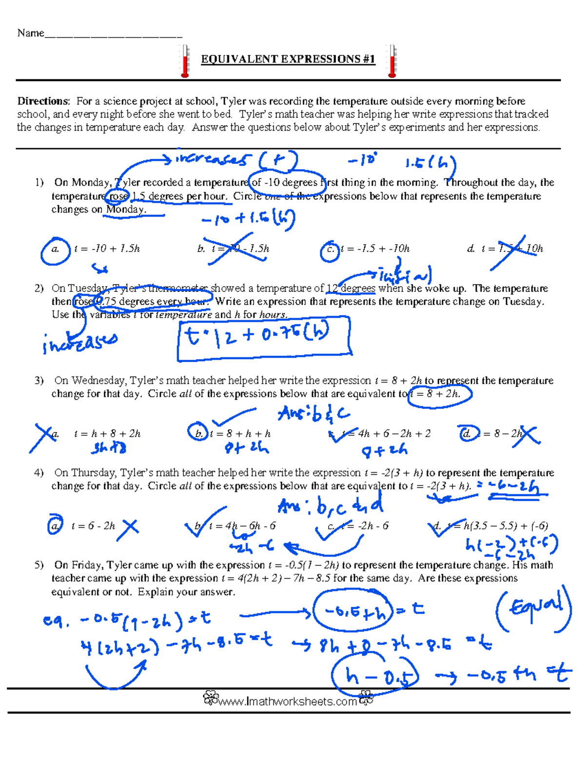 Eqex-1 - Name________________________ EQUIVALENT EXPRESSIONS ...