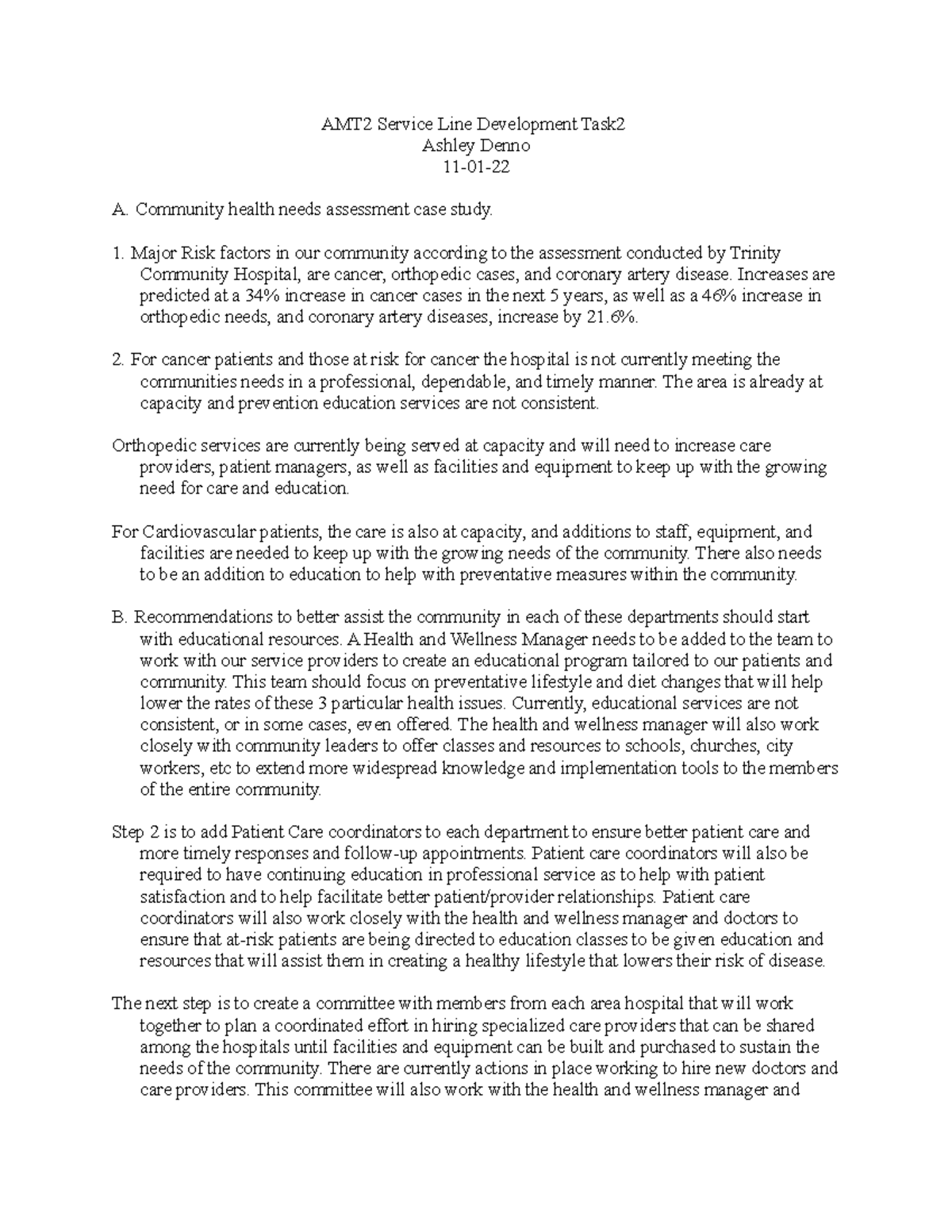Task2 AMT2 - AMT task 2 - AMT2 Service Line Development Task Ashley ...