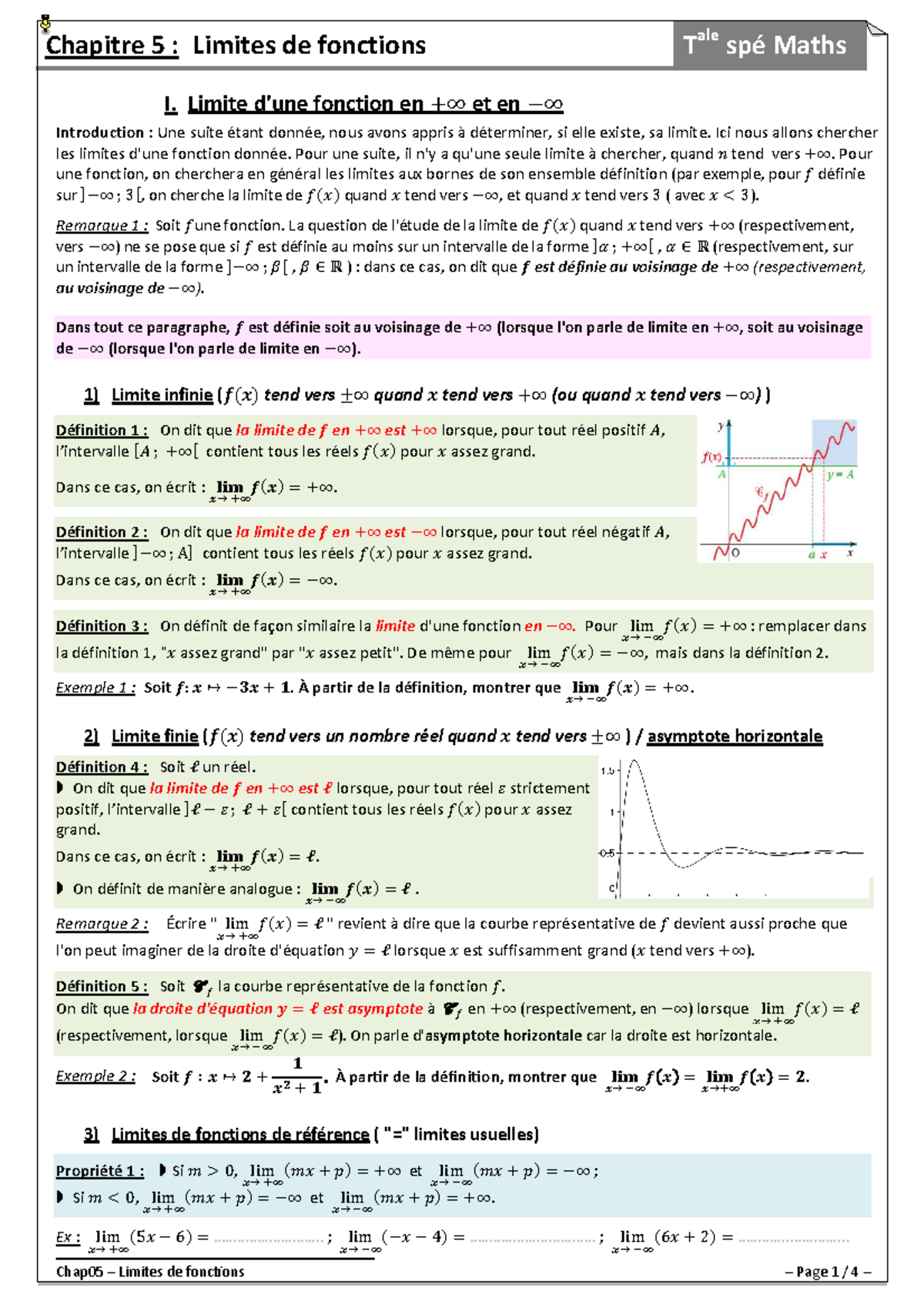 Tale Spé Maths Chap05 cours Eleves - Chapitre 5 : Limites de fonctions ...