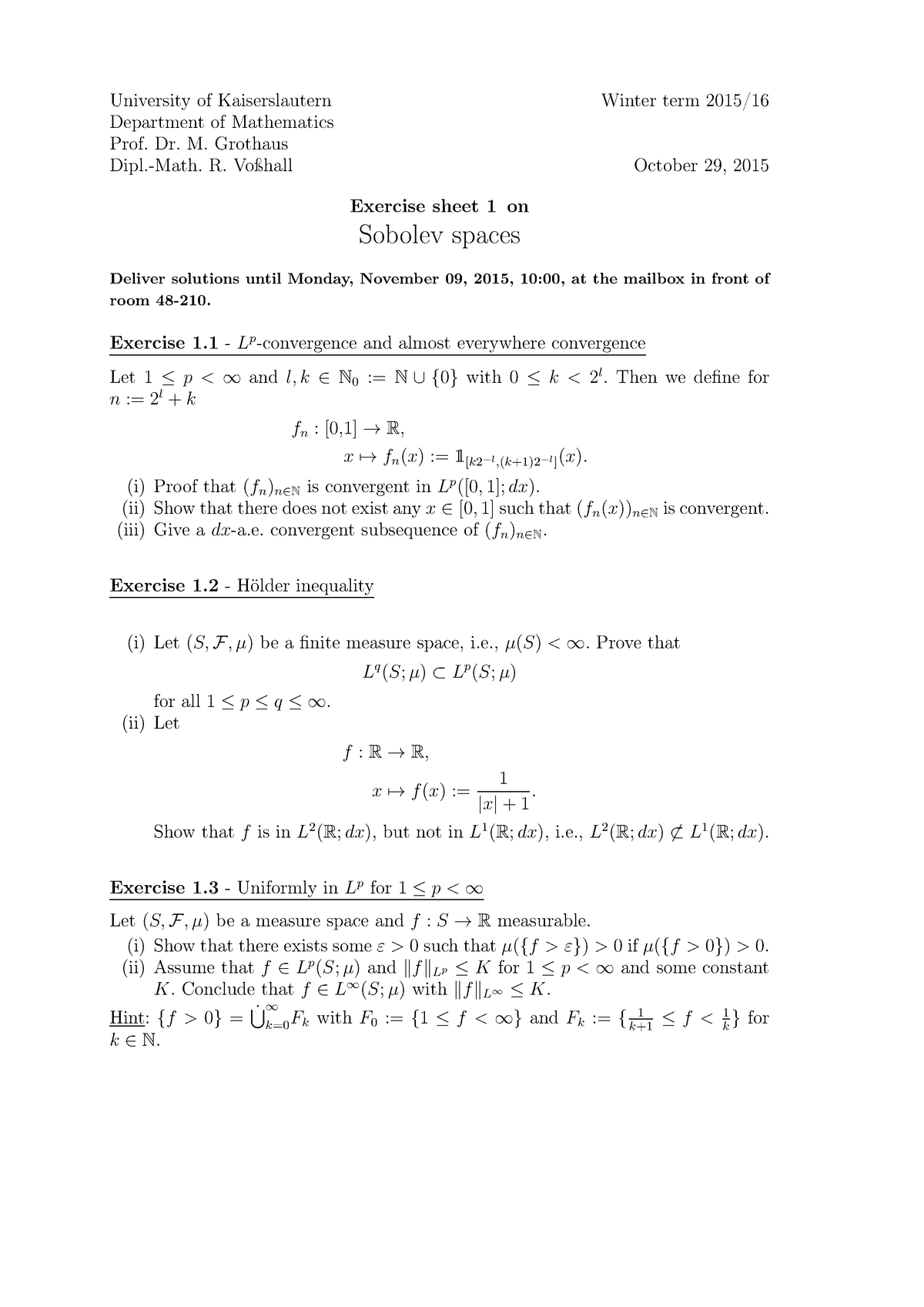 Sheet 1 - Functional Analysis - TUK - Studocu