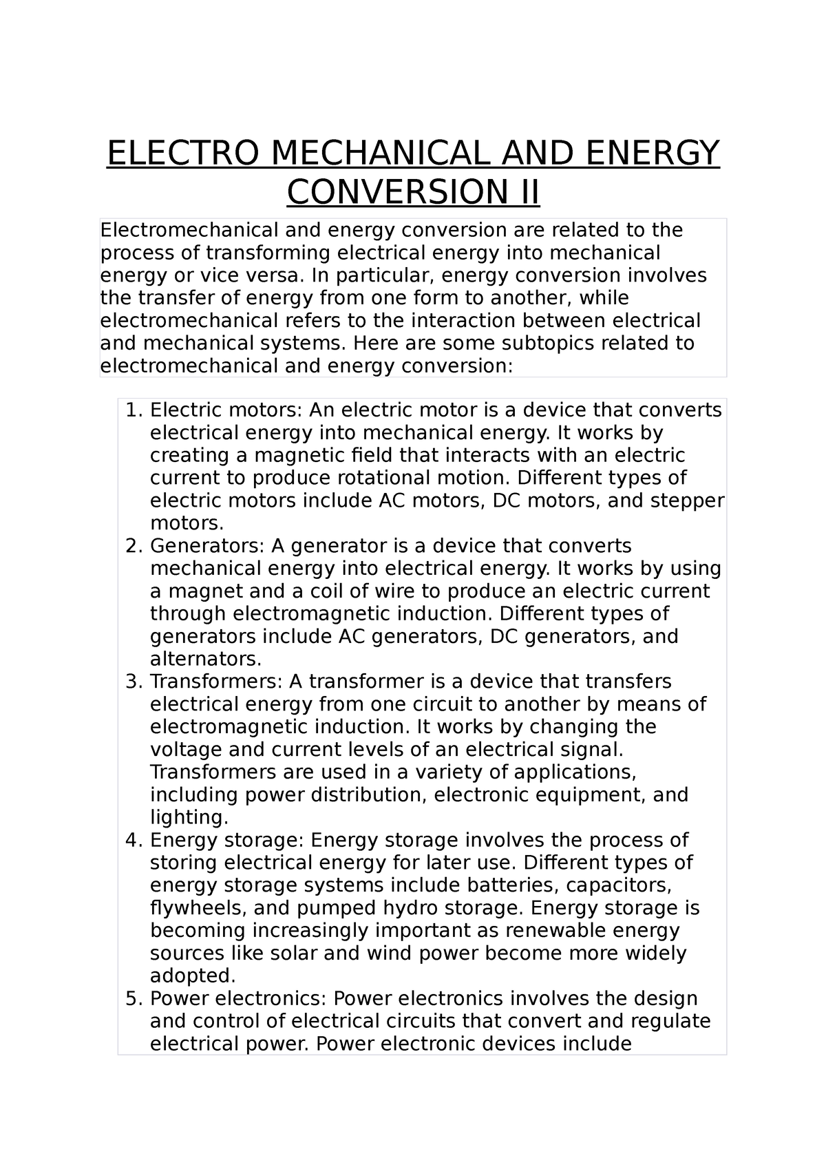 Electro Mechanical AND Energy Conversion II - ELECTRO MECHANICAL AND ...