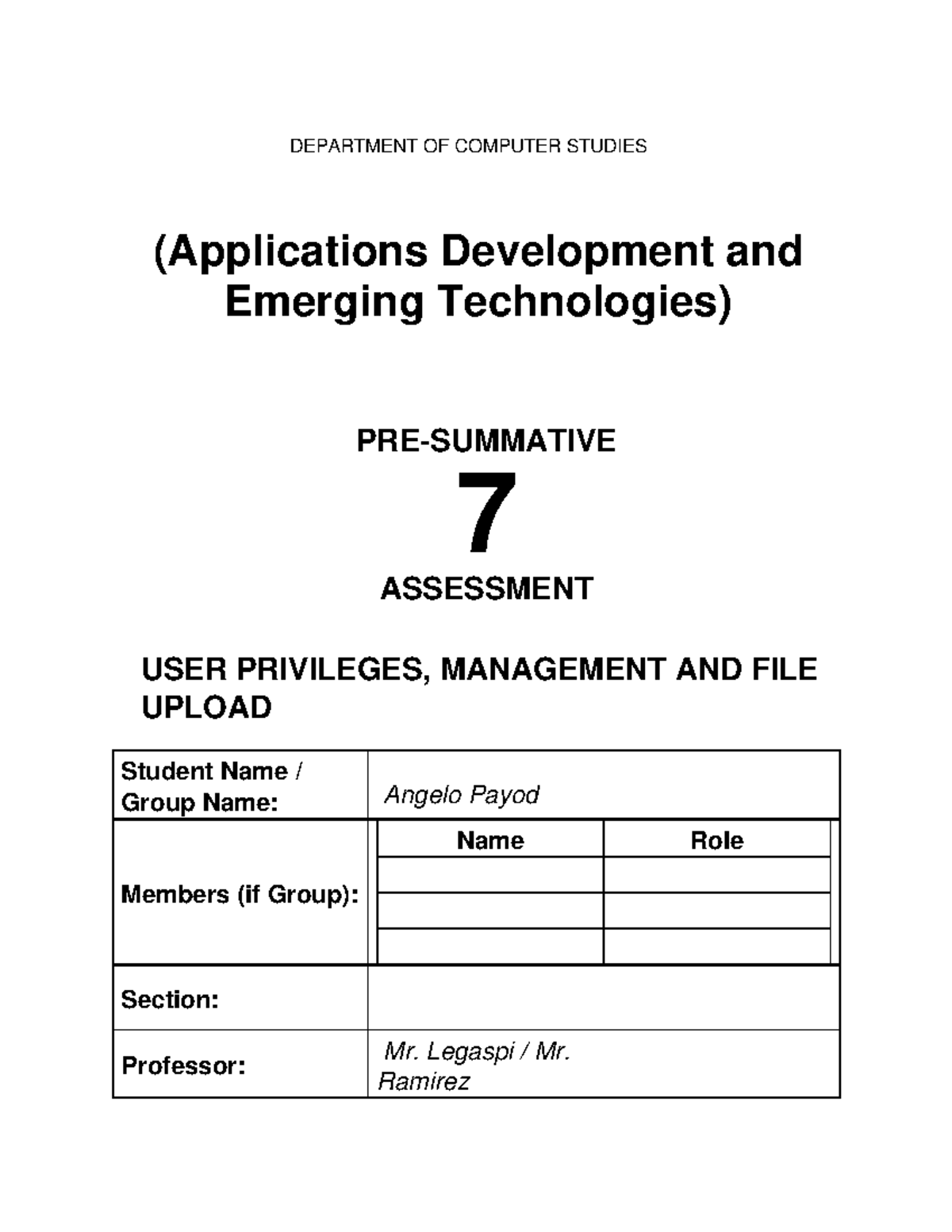 PSA7 Technical PHP Application with My SQL Payod - DEPARTMENT OF ...