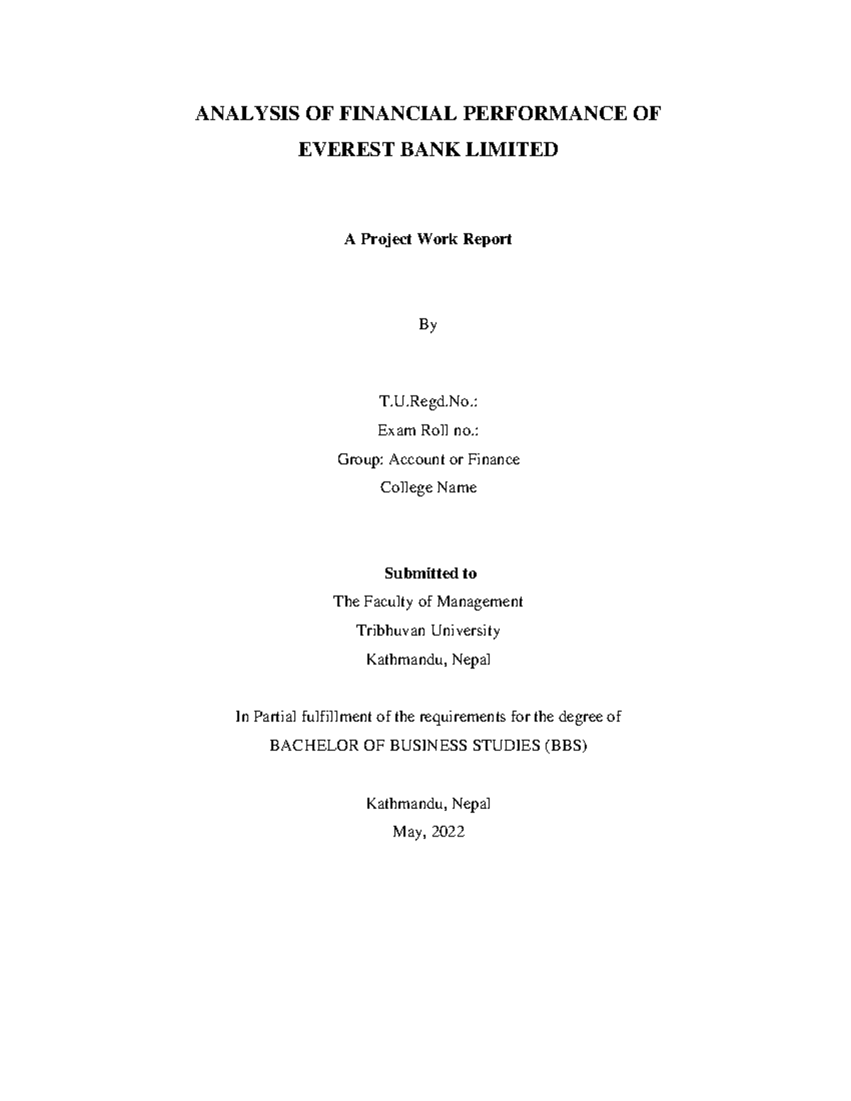 Analysis OF Financial Performance OF Everest BANK Limited - ANALYSIS OF ...