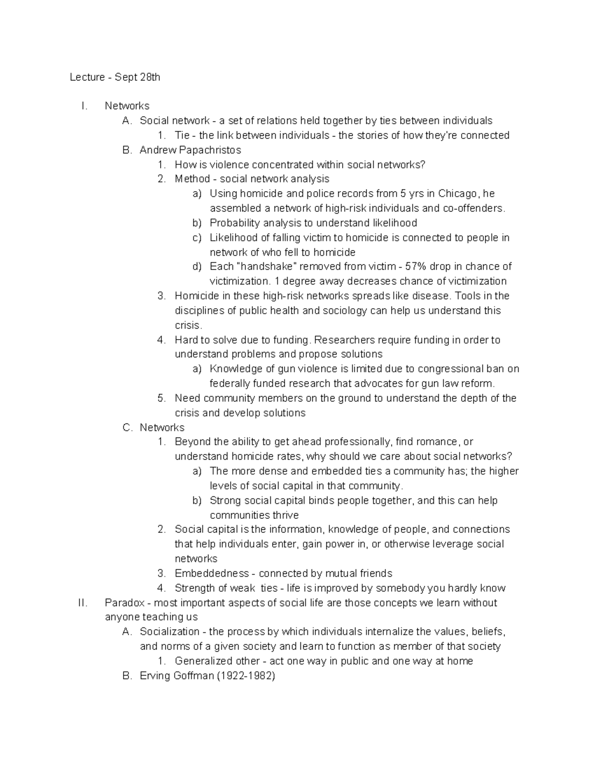 Lecture 7 Notes - Lecture - Sept 28th I. II. Networks A. Social network ...