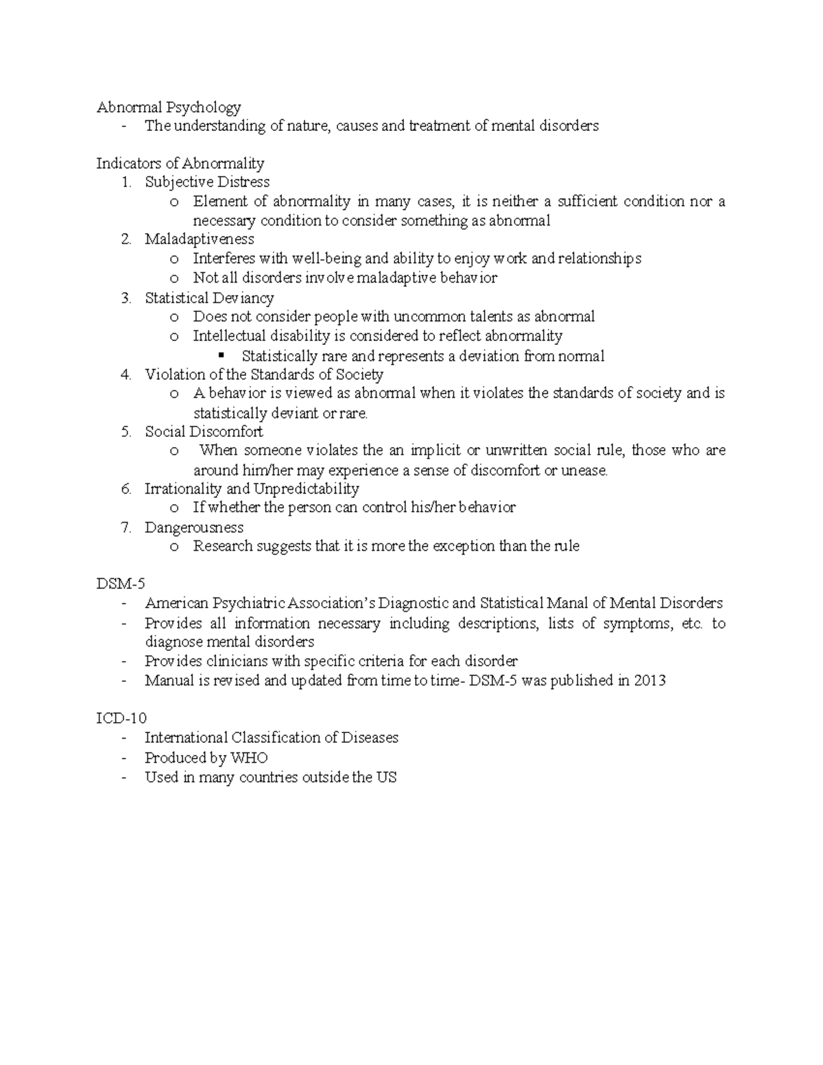 Abnormal Psychology - Summary Of Lecture Notes - Abnormal Psychology ...