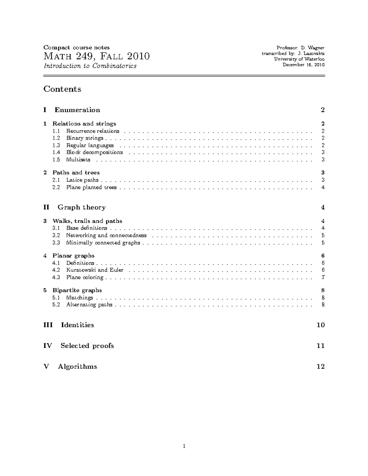 Intro to Combinatorics (Adv) - Lecture notes - m249 - Compact course ...