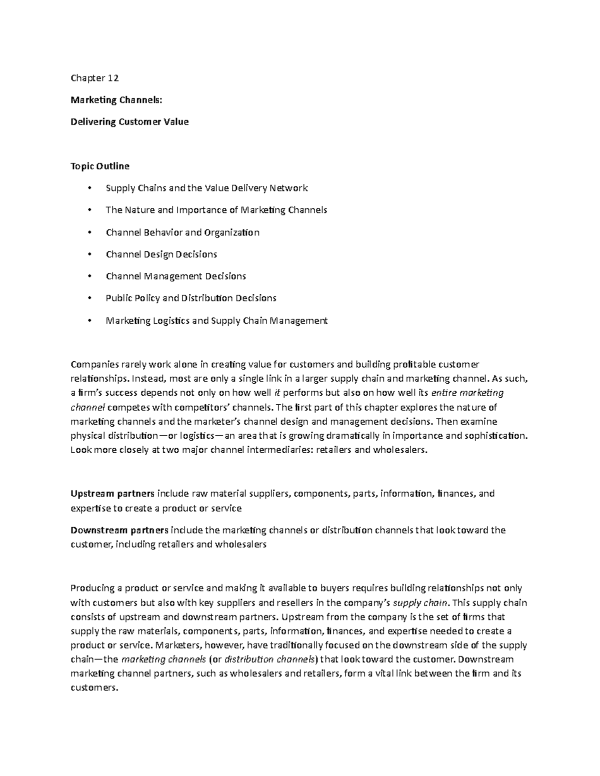 Chapter 12a - Lecture notes 12 - Chapter 12 Marketing Channels ...