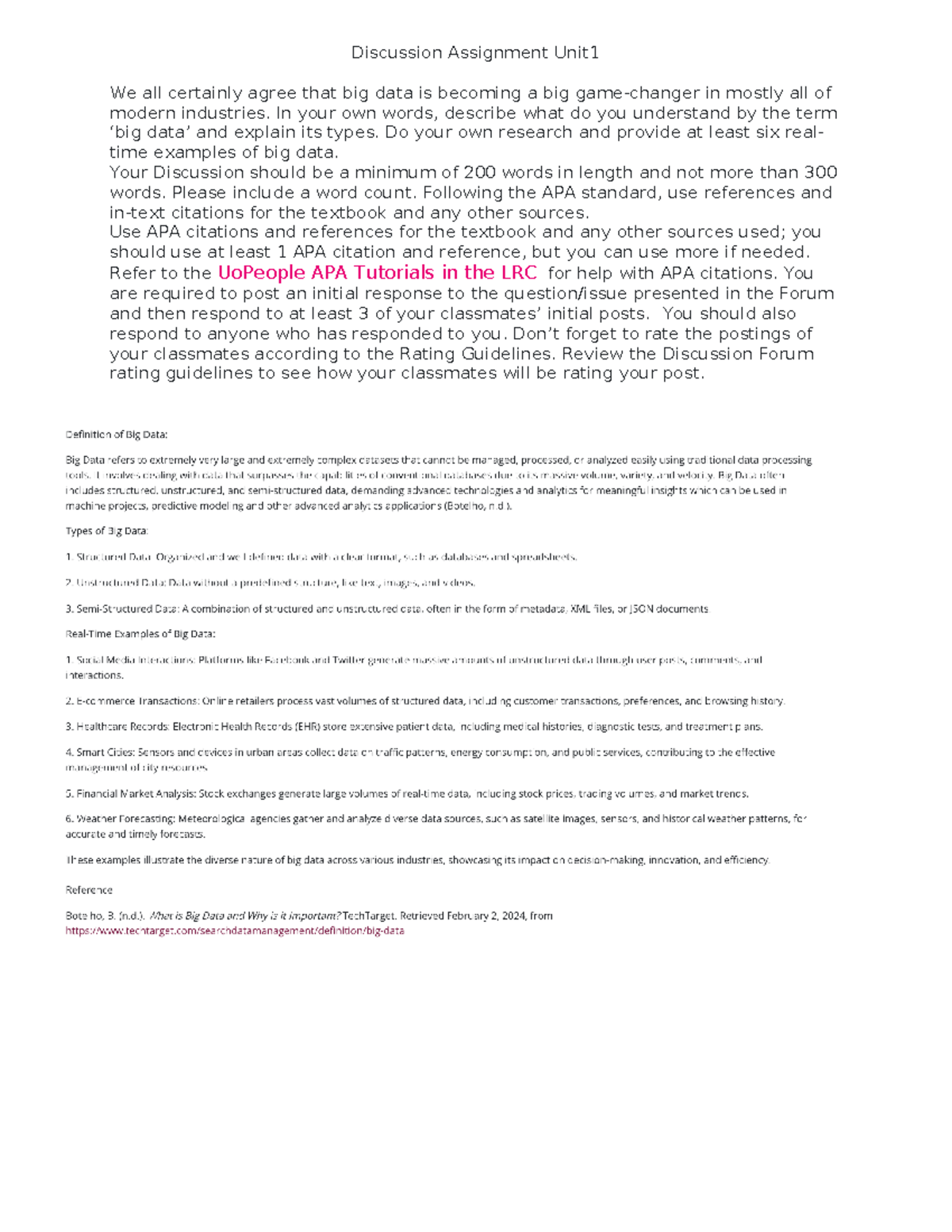 Big Data - Discussion Assignment - Unit1 - Discussion Assignment Unit ...