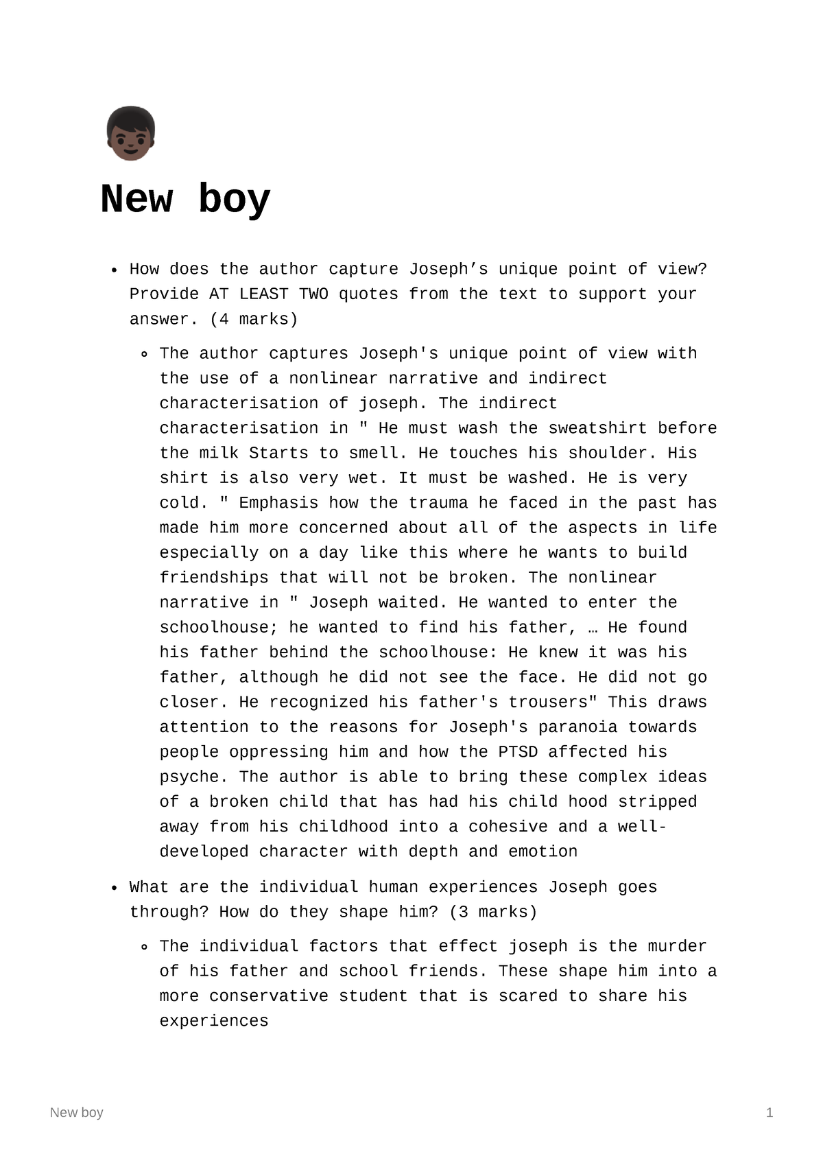 analytical essay new boy