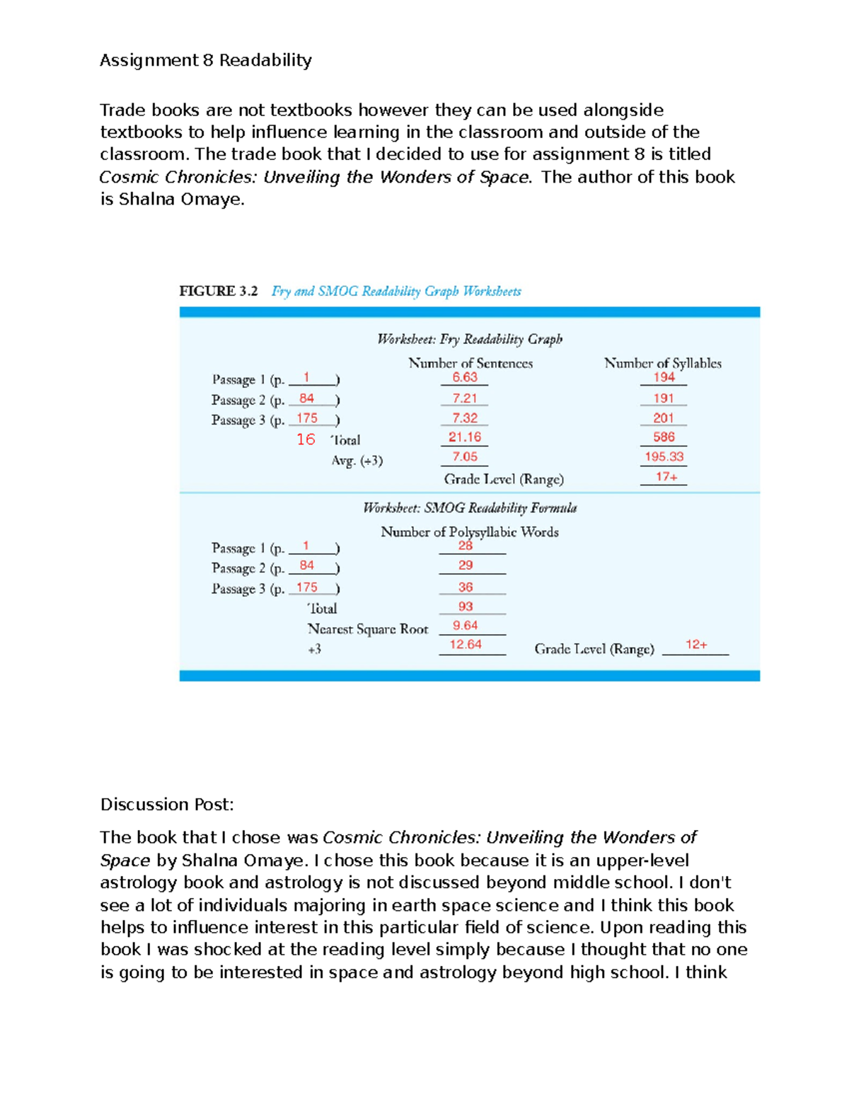 Fry and SMOG - Example of how to use the Fry and SMOG - Assignment 8 ...
