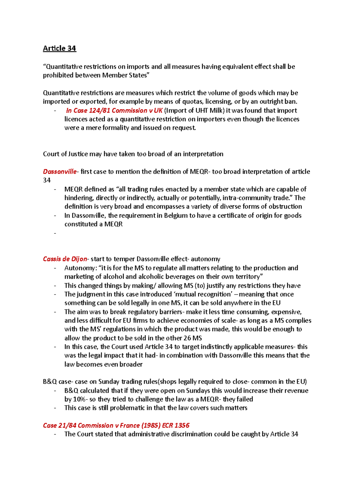Article 34 discussion - Article 34 “Quantitative restrictions on ...