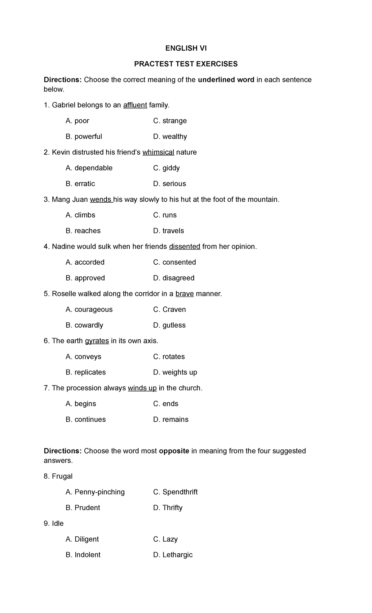 English VI Practice Test Exercises - ENGLISH VI PRACTEST TEST EXERCISES ...