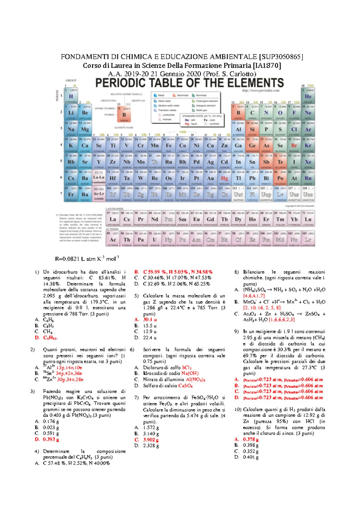 Soluzioni Appello 21 01 2020 - FONDAMENTI DI CHIMICA E EDUCAZIONE ...