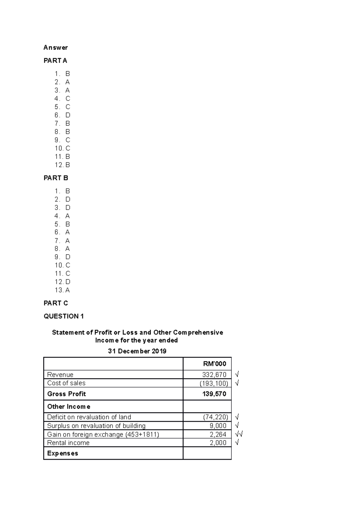 Answer FInal July 2020 - Solution For July 2020 - Answer PART A B A A C ...