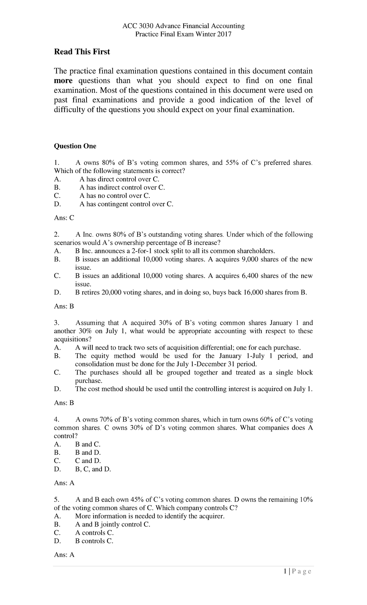 Sample/practice Exam 24 March 2017, Questions And Answers - ACC 3030 ...