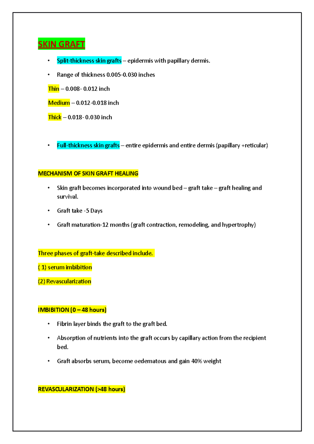Intro to Skin grafts Lecture notes SKIN GRAFT Splitthickness skin