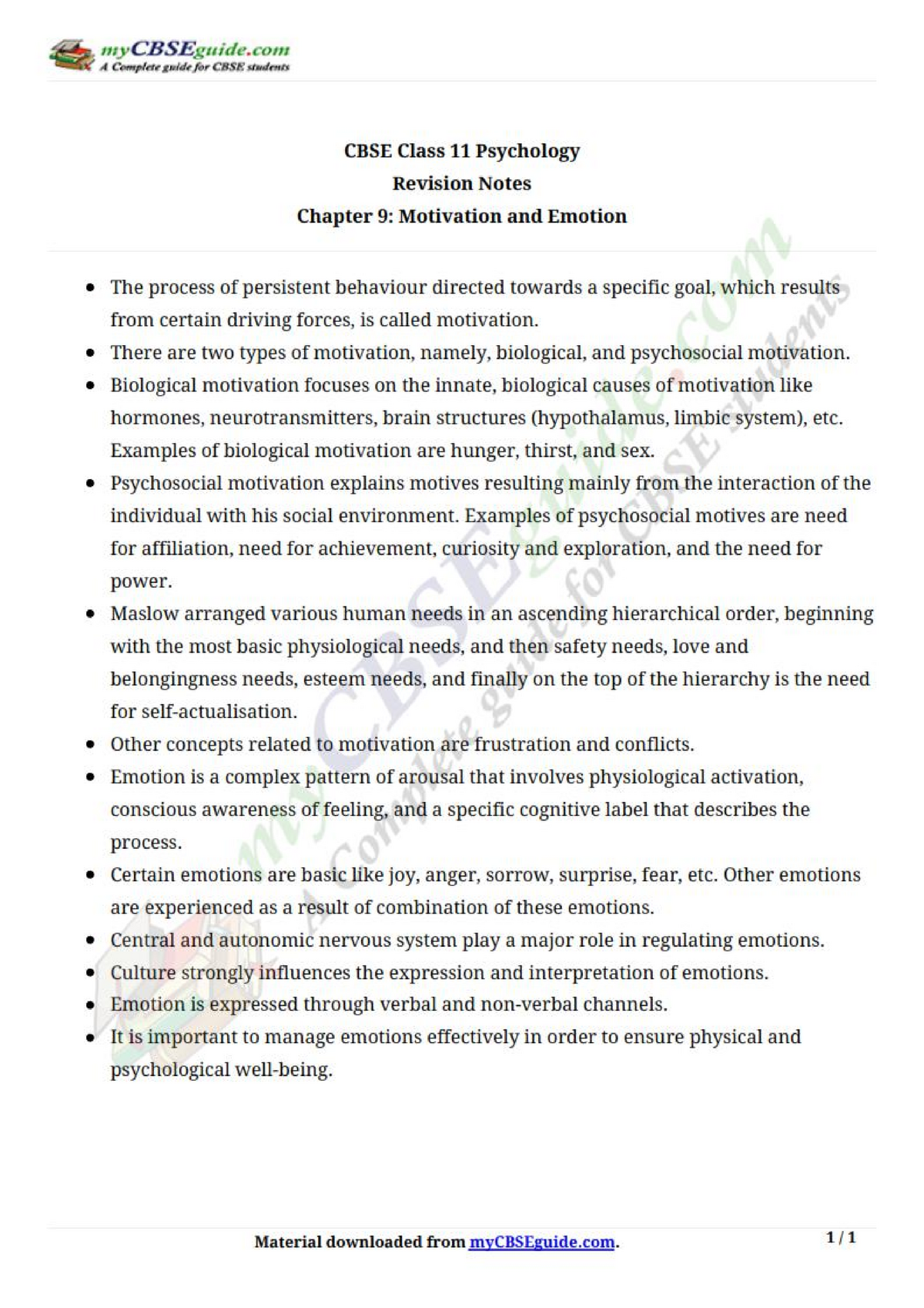 Cbse 11 Psychology Notes Ch09 - Psychology - Studocu