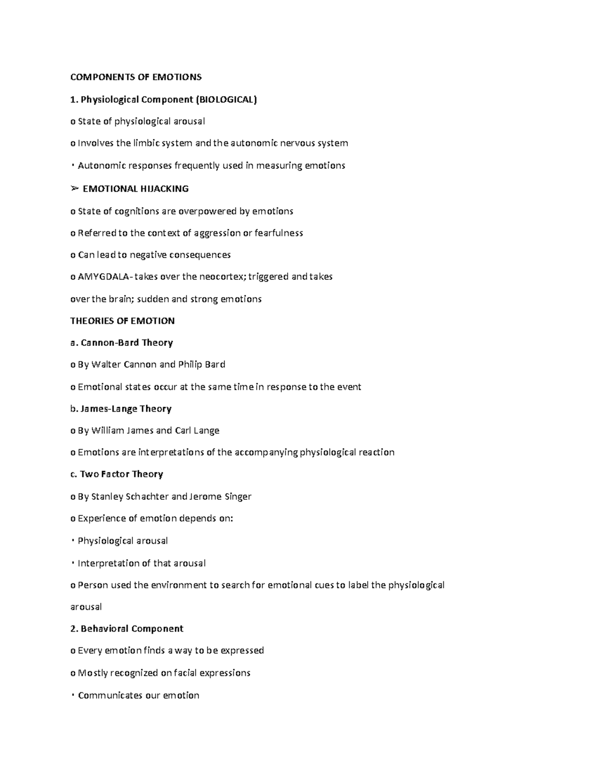 Components OF Emotions - COMPONENTS OF EMOTIONS 1. Physiological ...