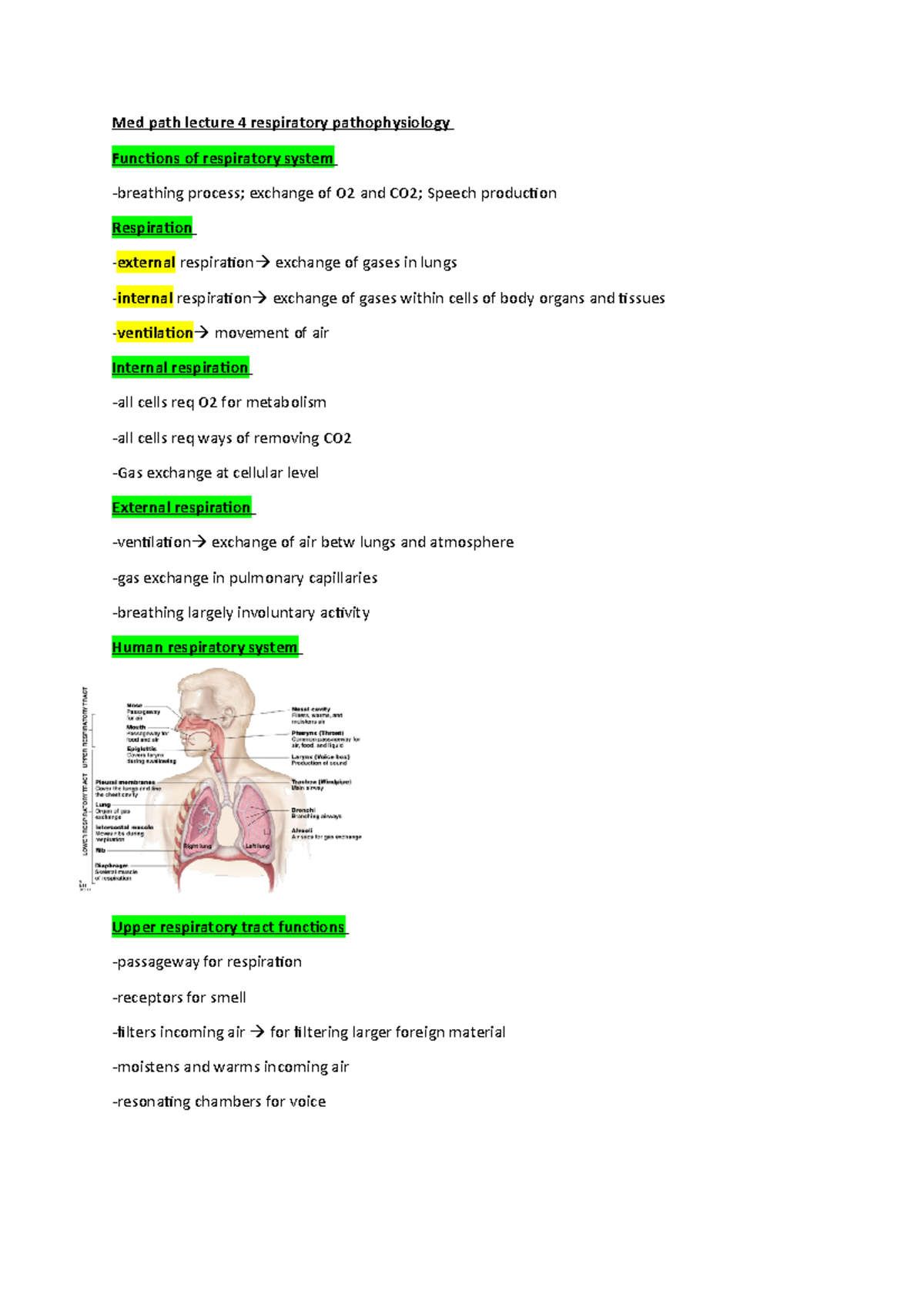 Lecture 4 respiratory - Med path lecture 4 respiratory pathophysiology ...