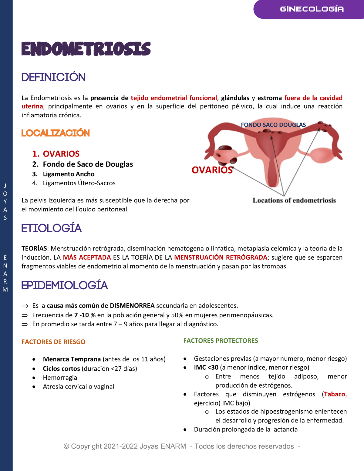 Endometriosis Resumenes J O Y A S E N A R M Endometriosis Definici N