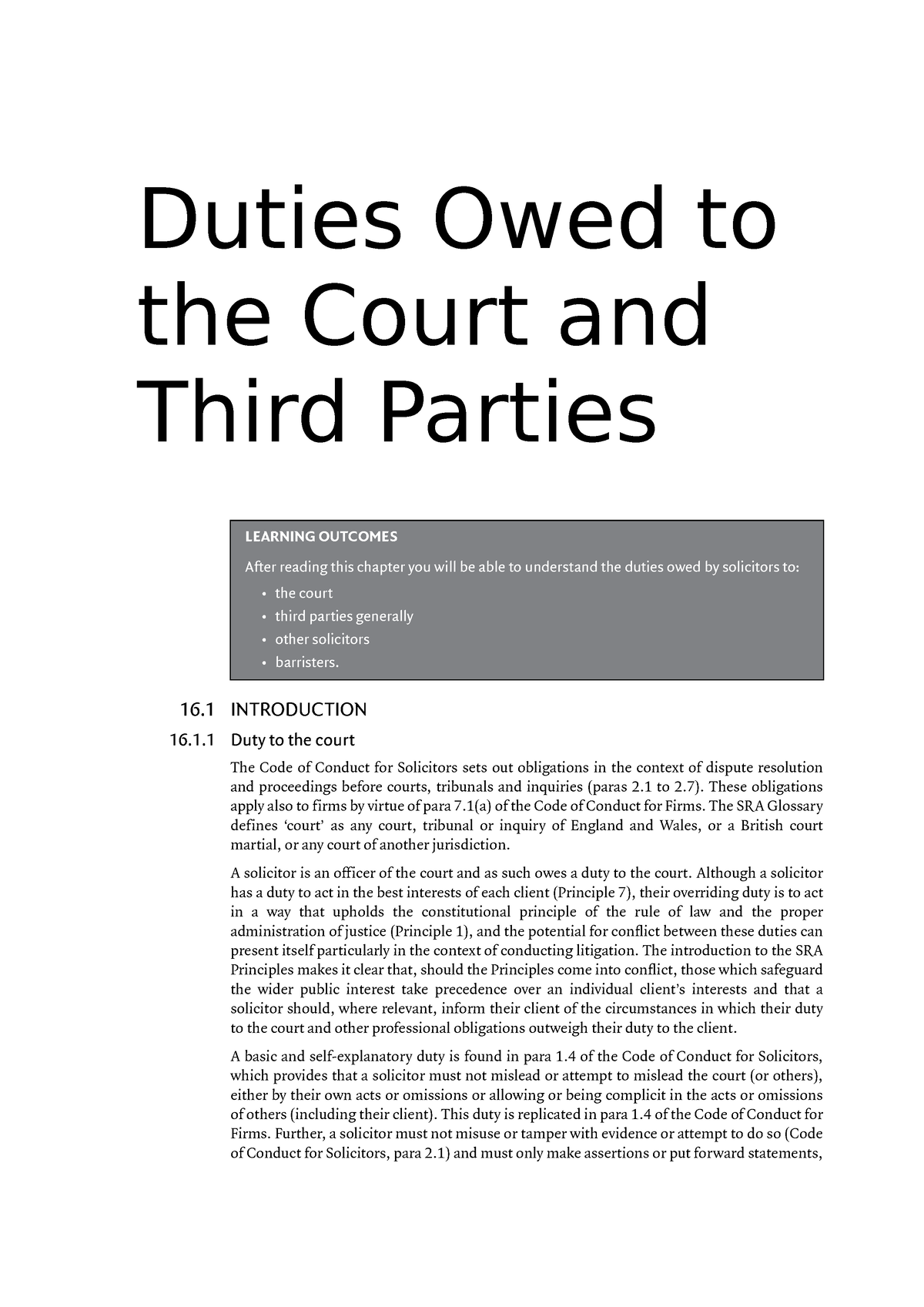 Duties Owed To The Court And Third Parties - 1 Duty To The Court The ...