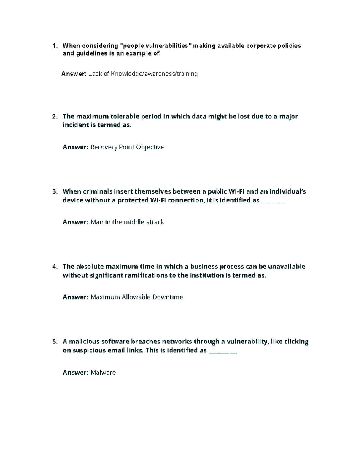 BUS 2202 Self Quiz Unit 7 - When considering "people vulnerabilities ...