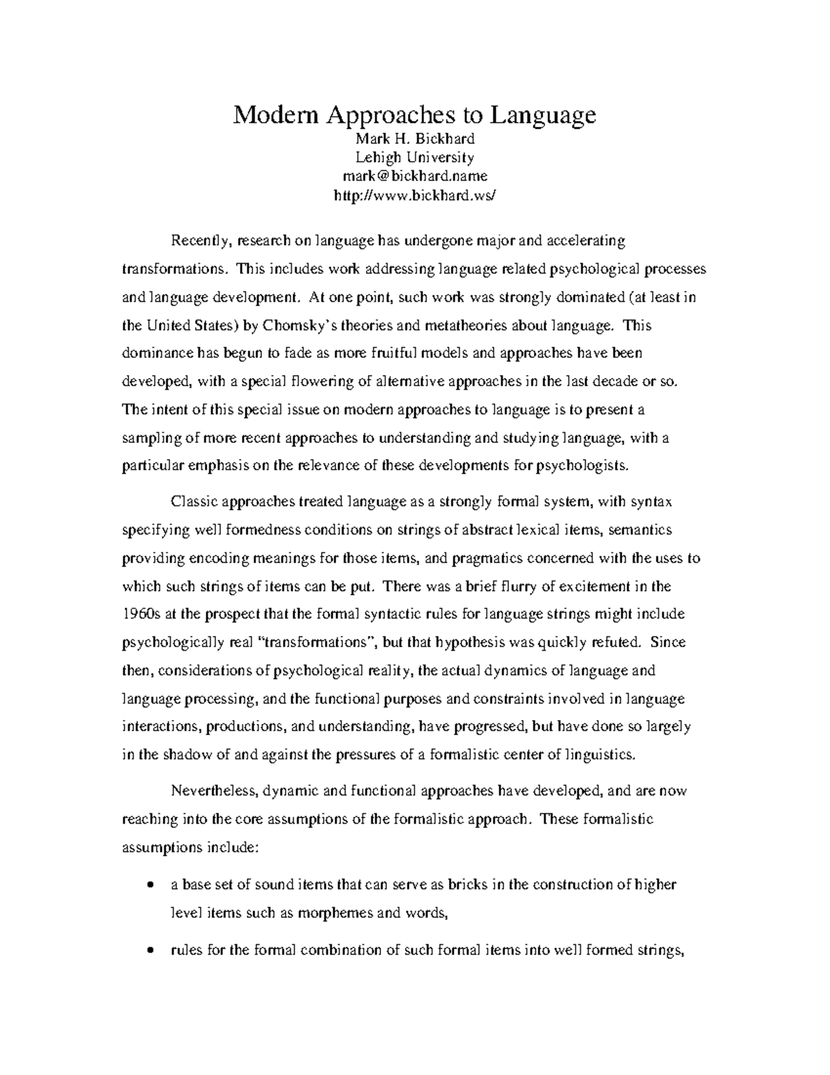 Modern Approaches Lang - Modern Approaches to Language Mark H. Bickhard ...