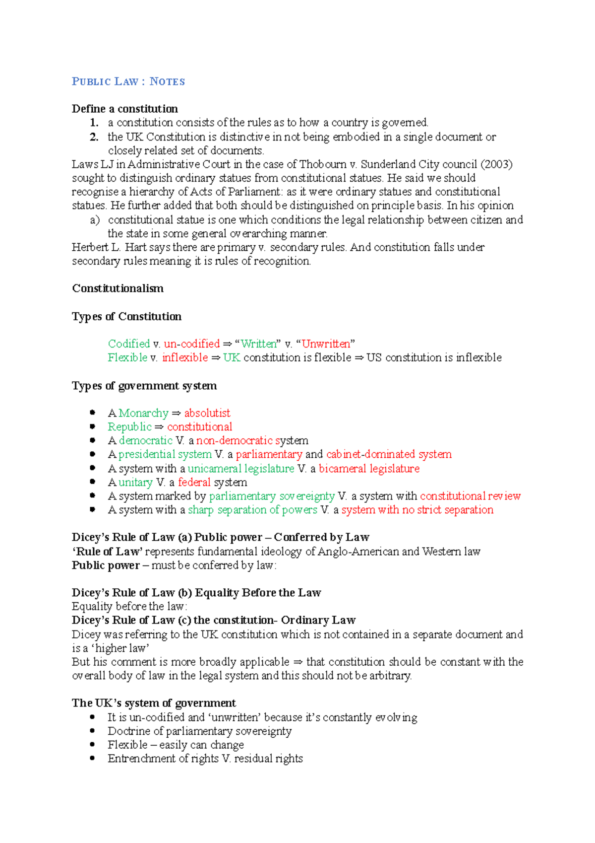 Public Law - PUBLIC LAW : NOTES Define a constitution 1. a constitution ...