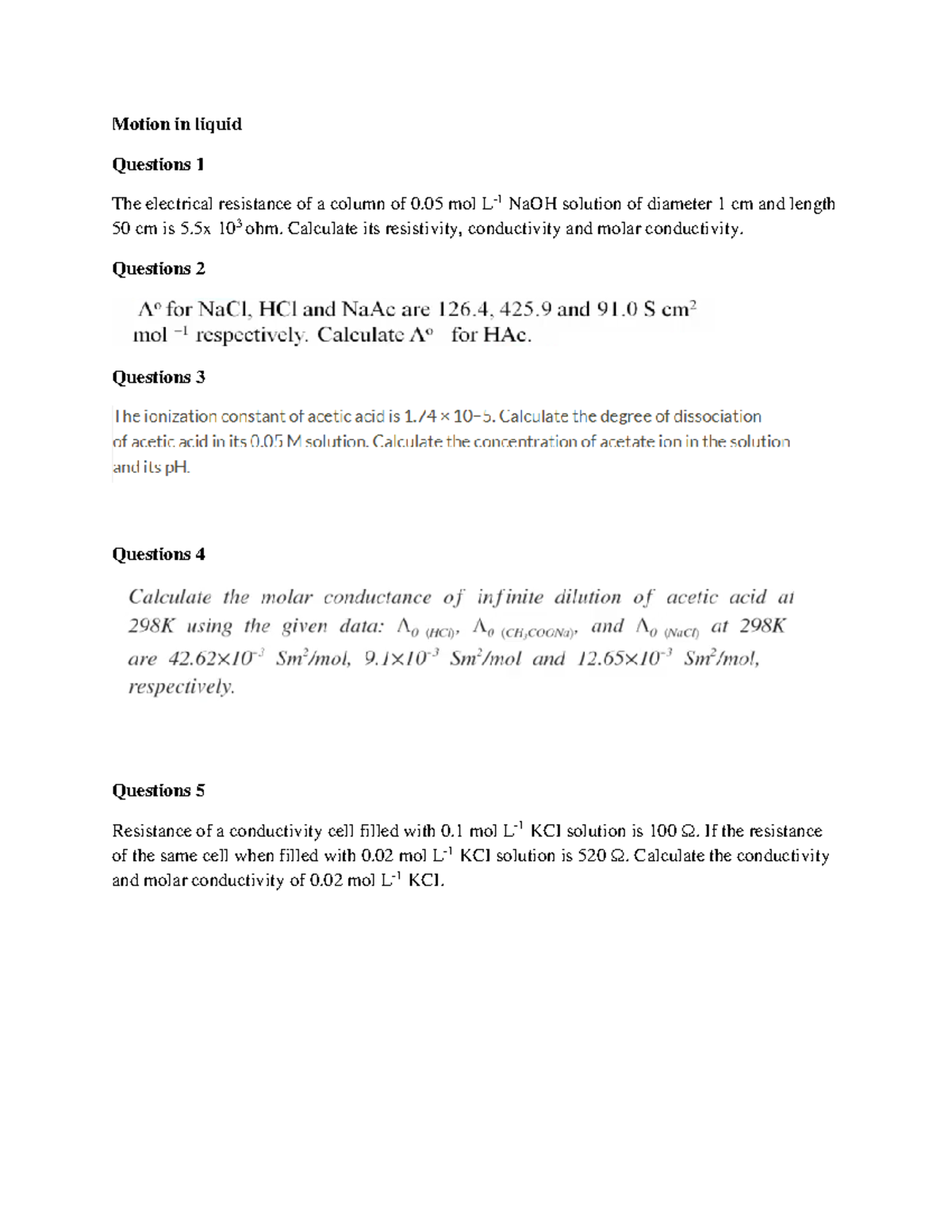 Questions motion in liquid - Motion in liquid Questions 1 The ...