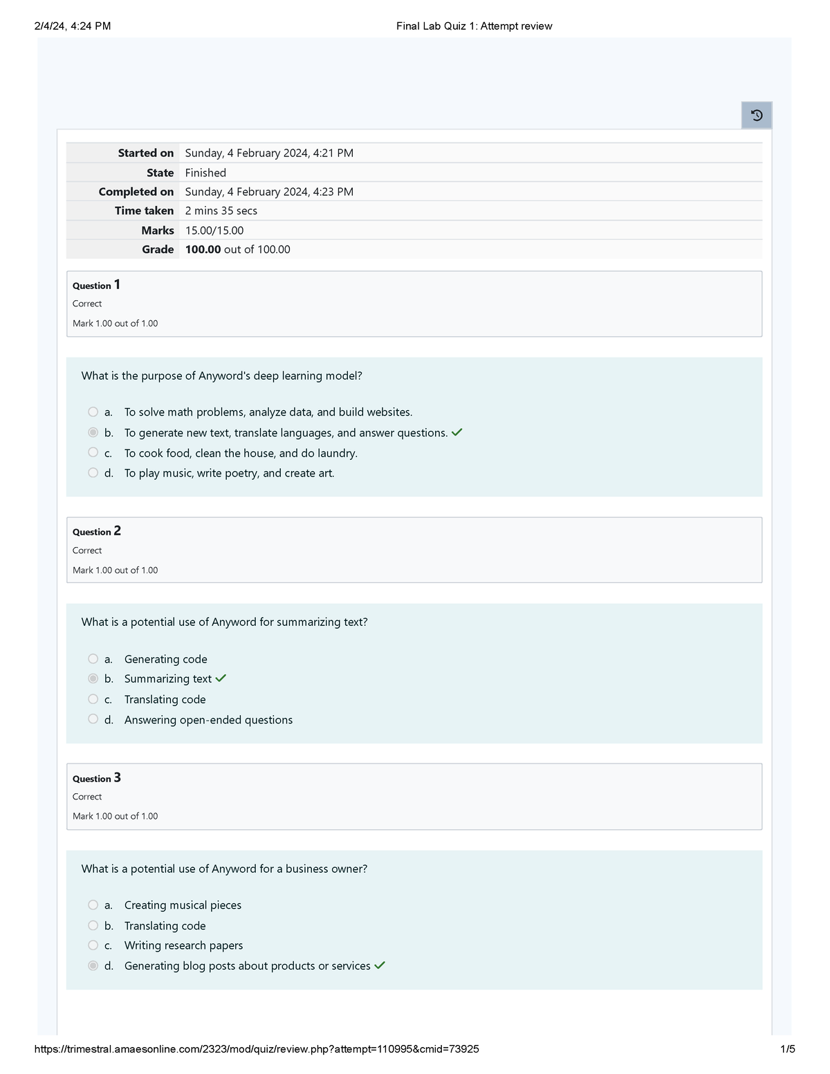 UGRD-AI6100 AI - Prompt Engineering - Final Lab Quiz 1 Attempt Review ...