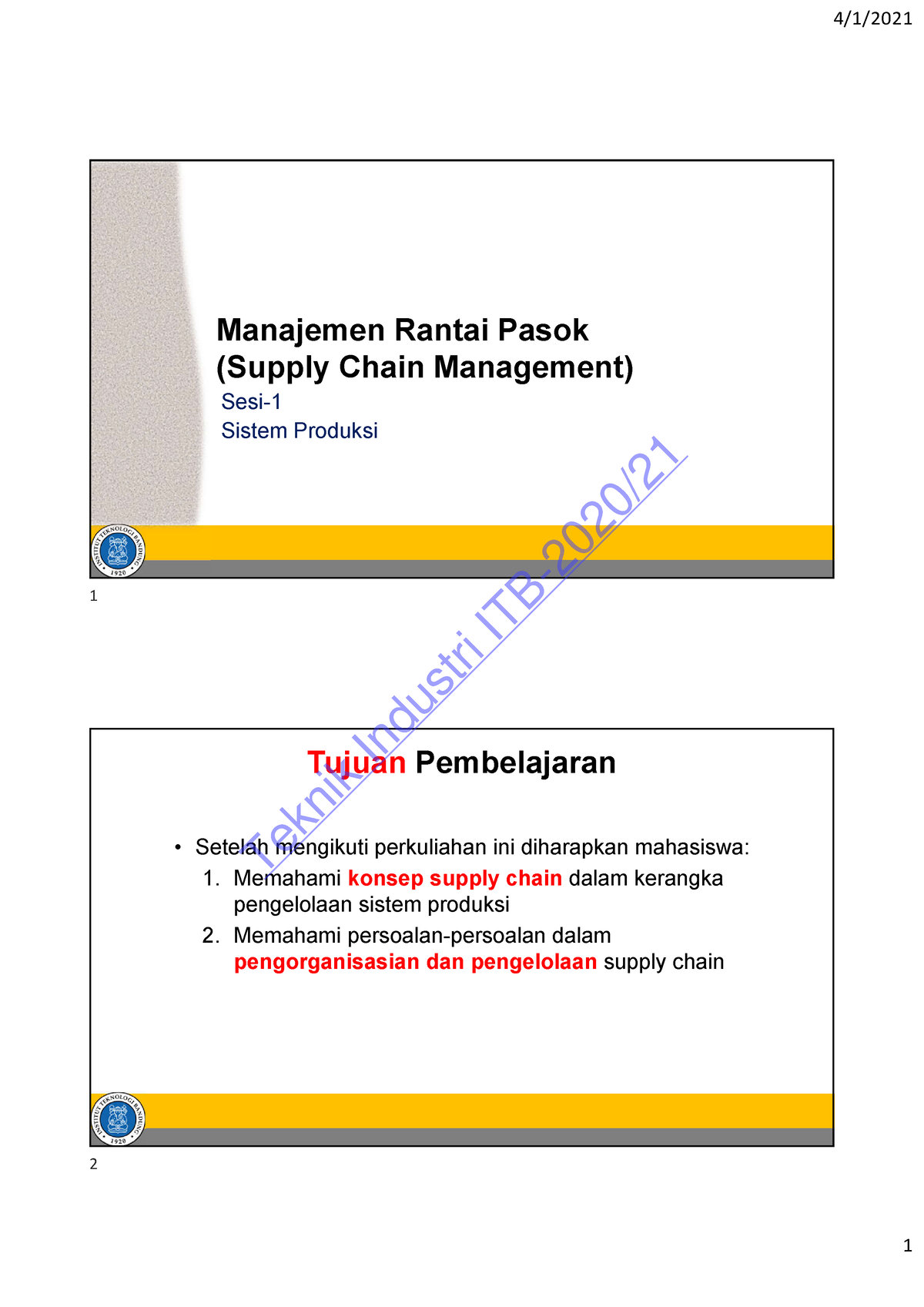 Sp10 Manajemen Rantai Pasok Manajemen Rantai Pasok Supply Chain Management Sesi 1 Sistem 1199
