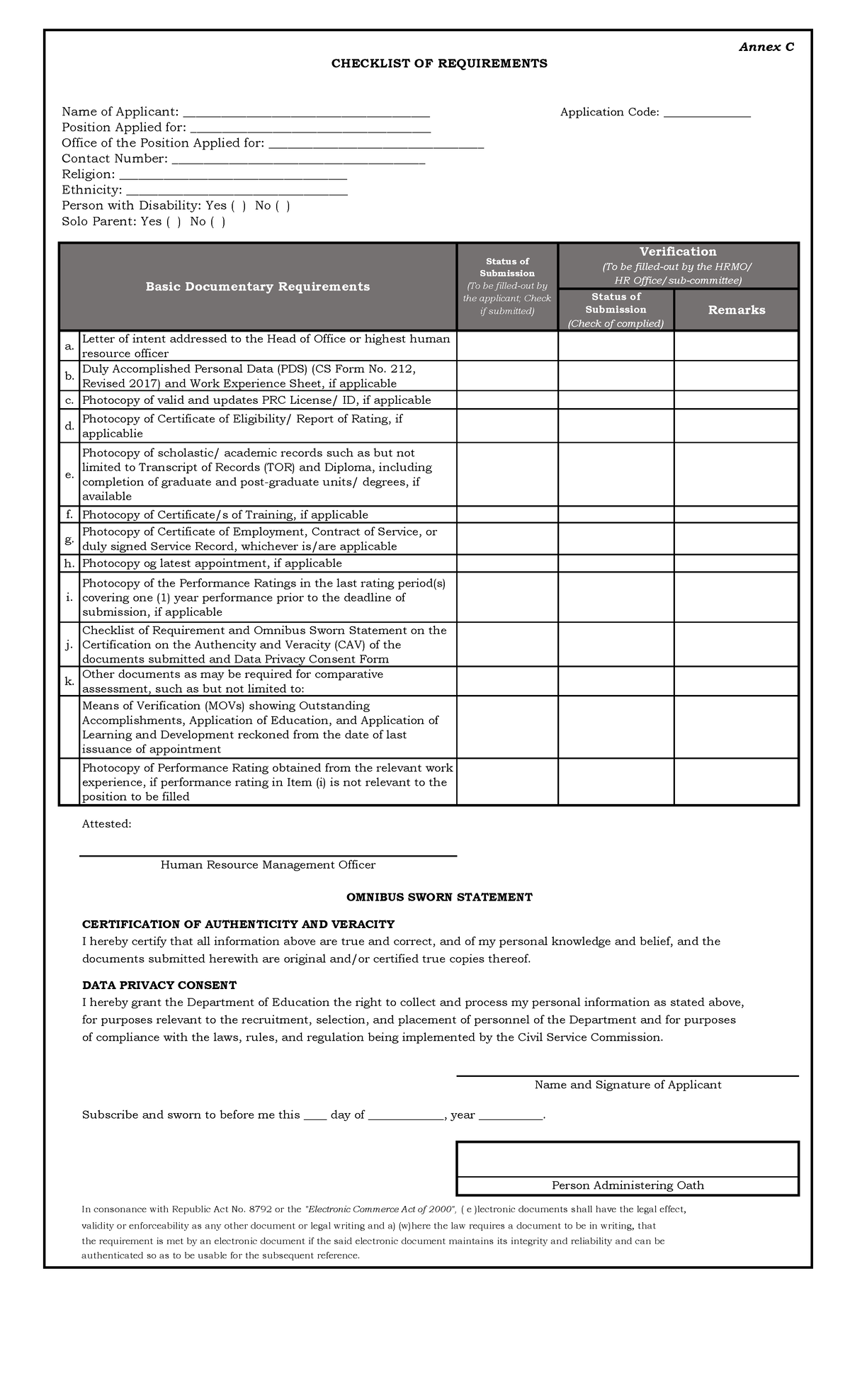 CIR- Omnibus- Annex-C-DO.-7-s.-2023 - Annex C Name of Applicant: - Studocu