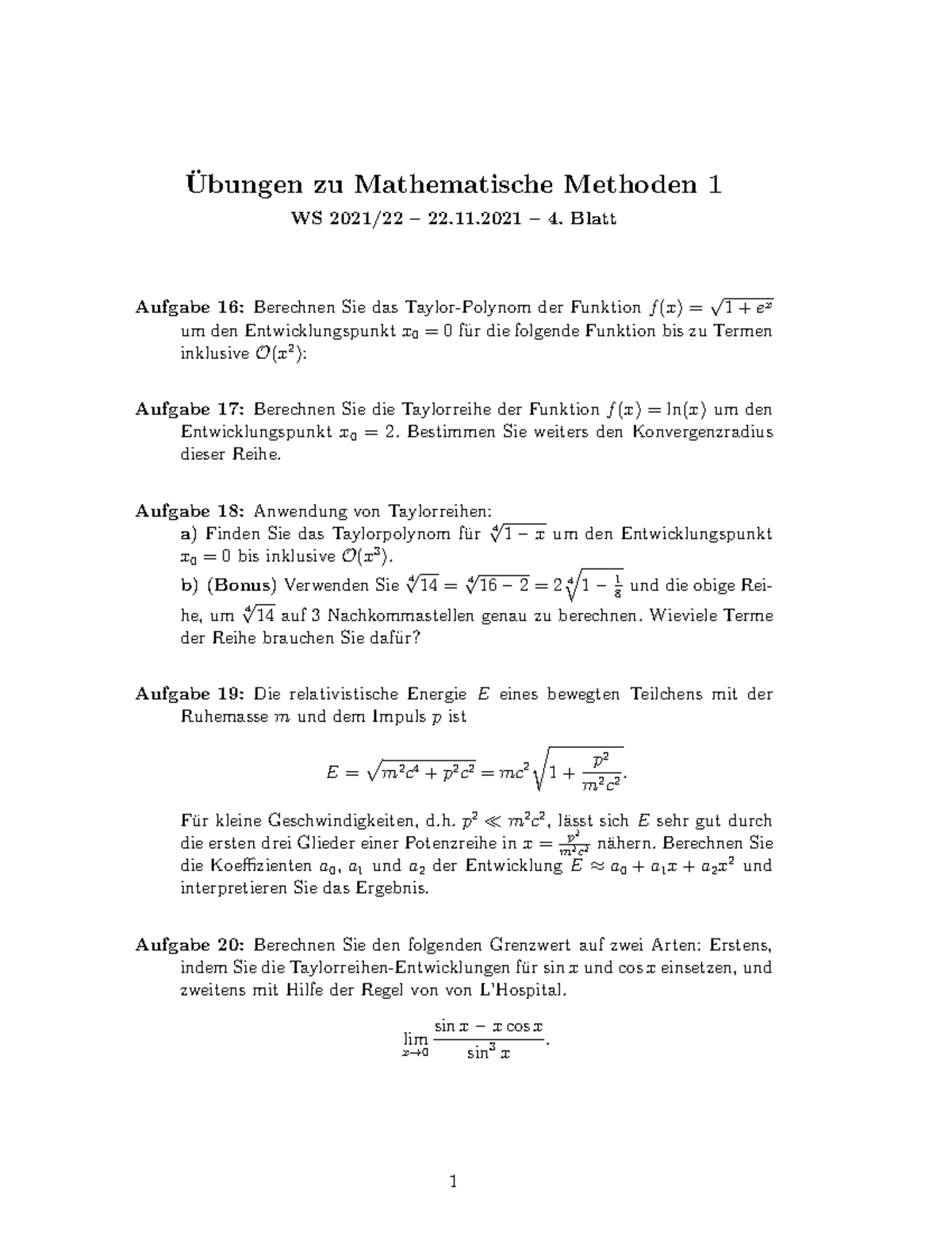 Mathematische Methoden Übungszettel 4 WS21 - Universität Graz - Studocu