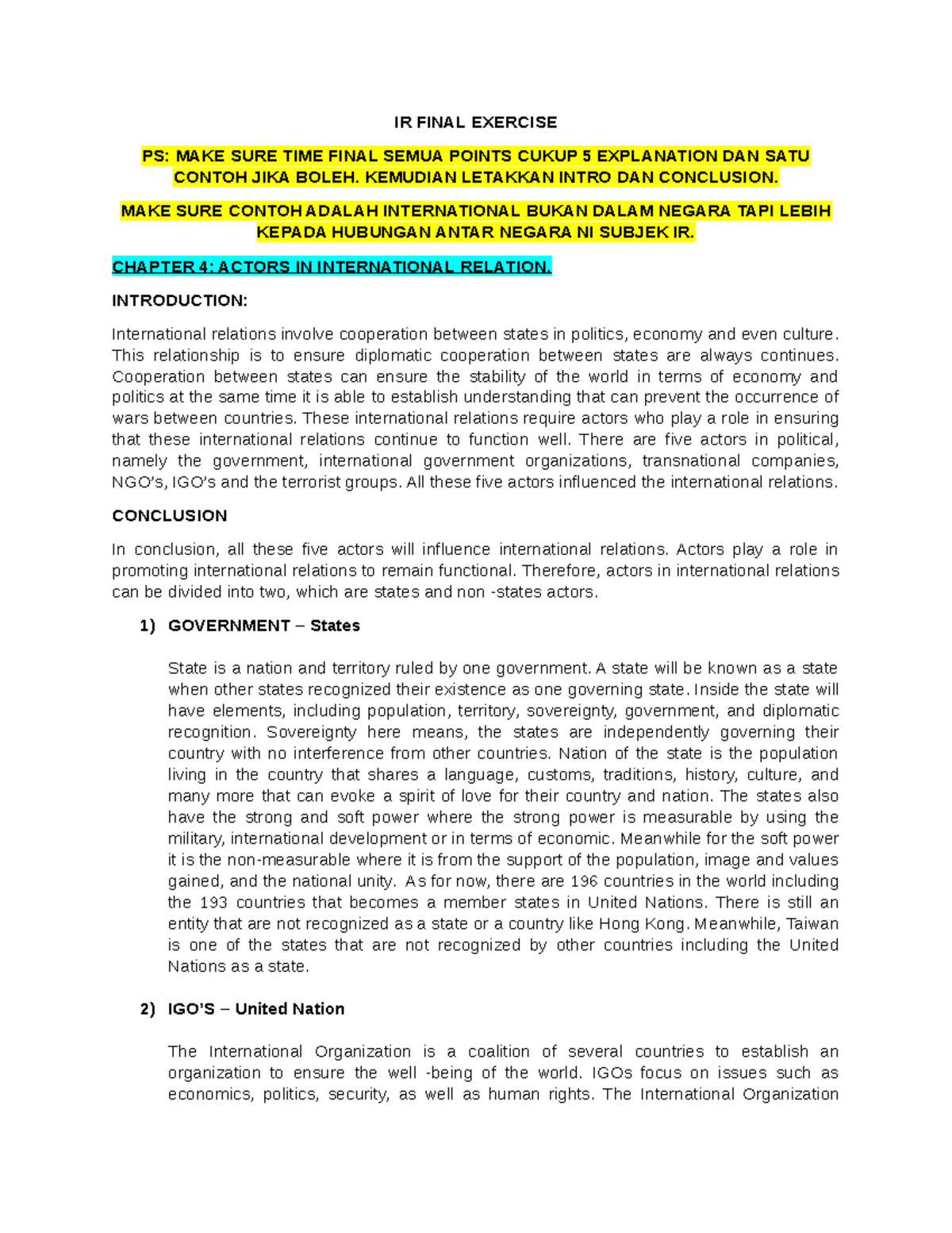 IR Final Exercise - Jamgan toru - IR FINAL EXERCISE PS: MAKE SURE TIME ...