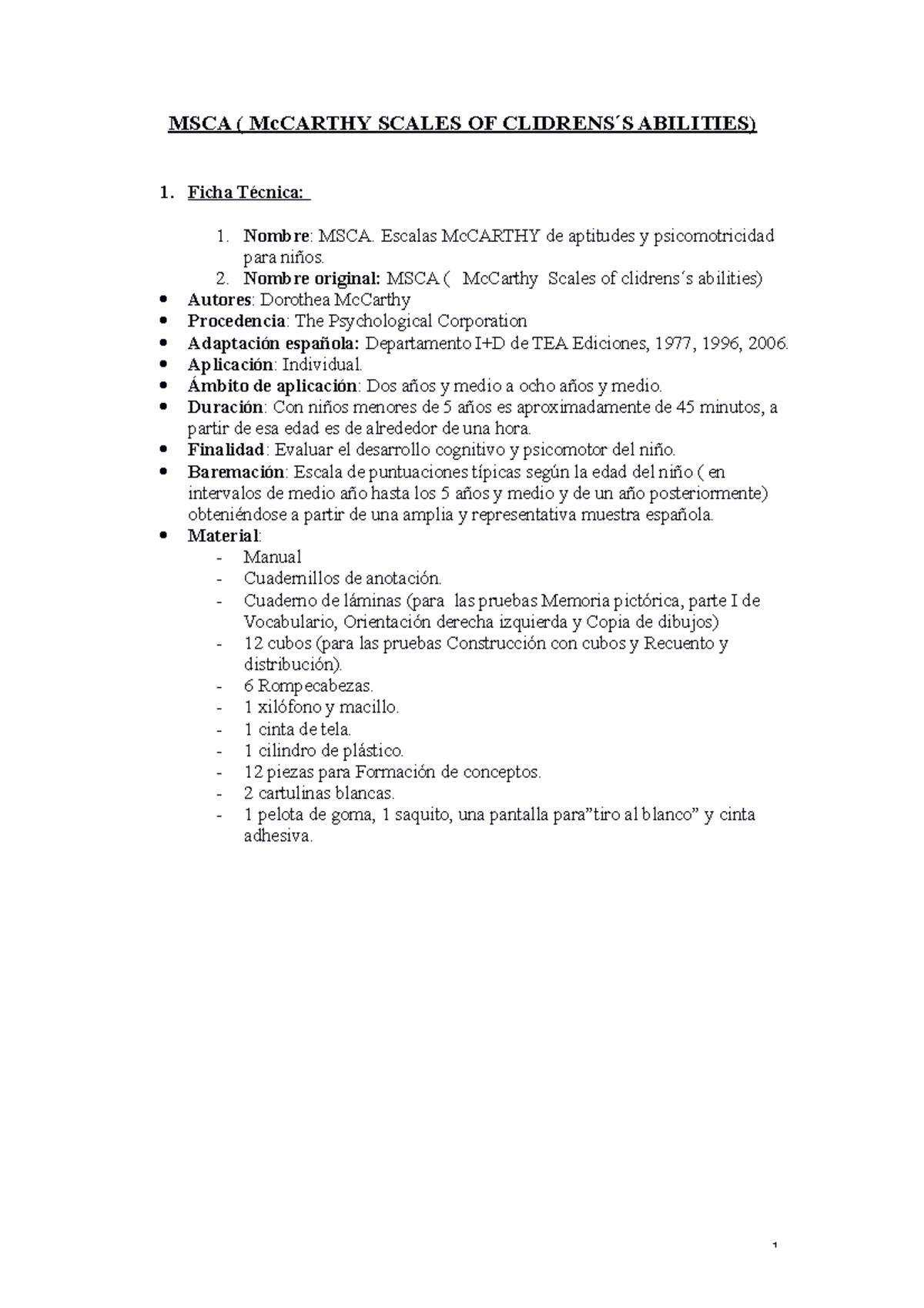 Practica 5g3 - dsds - MSCA ( McCARTHY SCALES OF CLIDRENS ́S ABILITIES ...