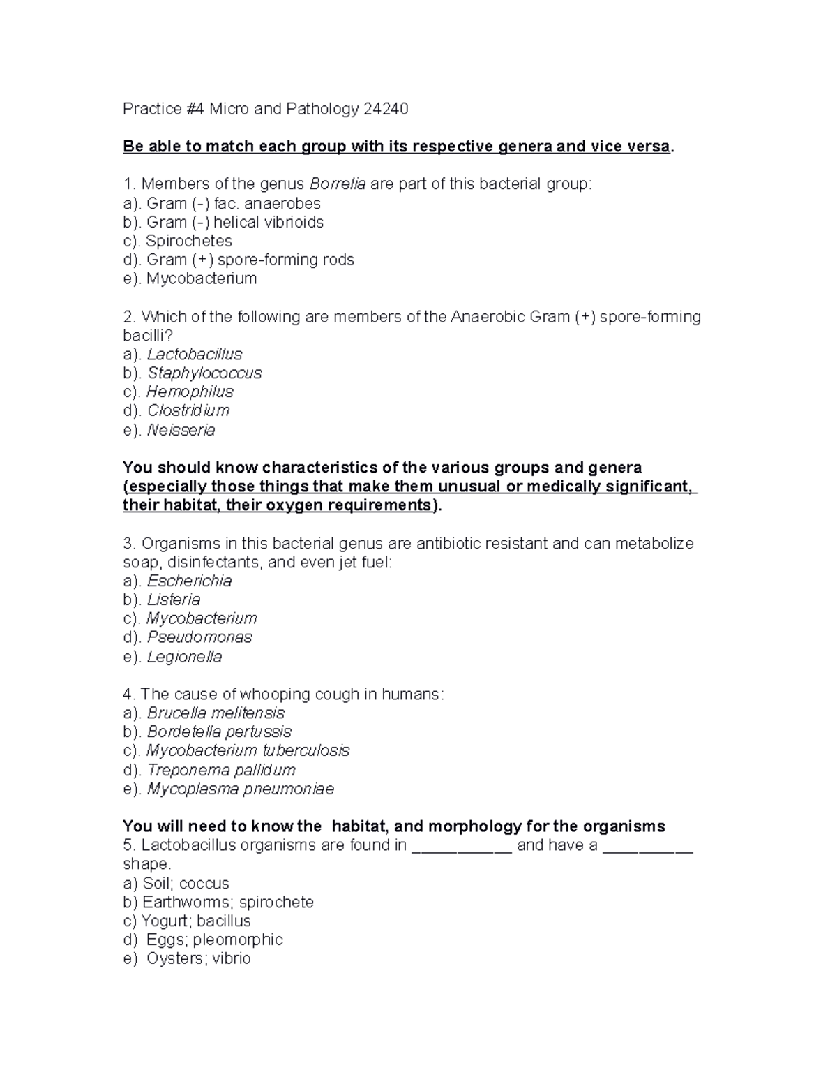 Practice+4 - Practice - Practice #4 Micro And Pathology 24240 Be Able ...