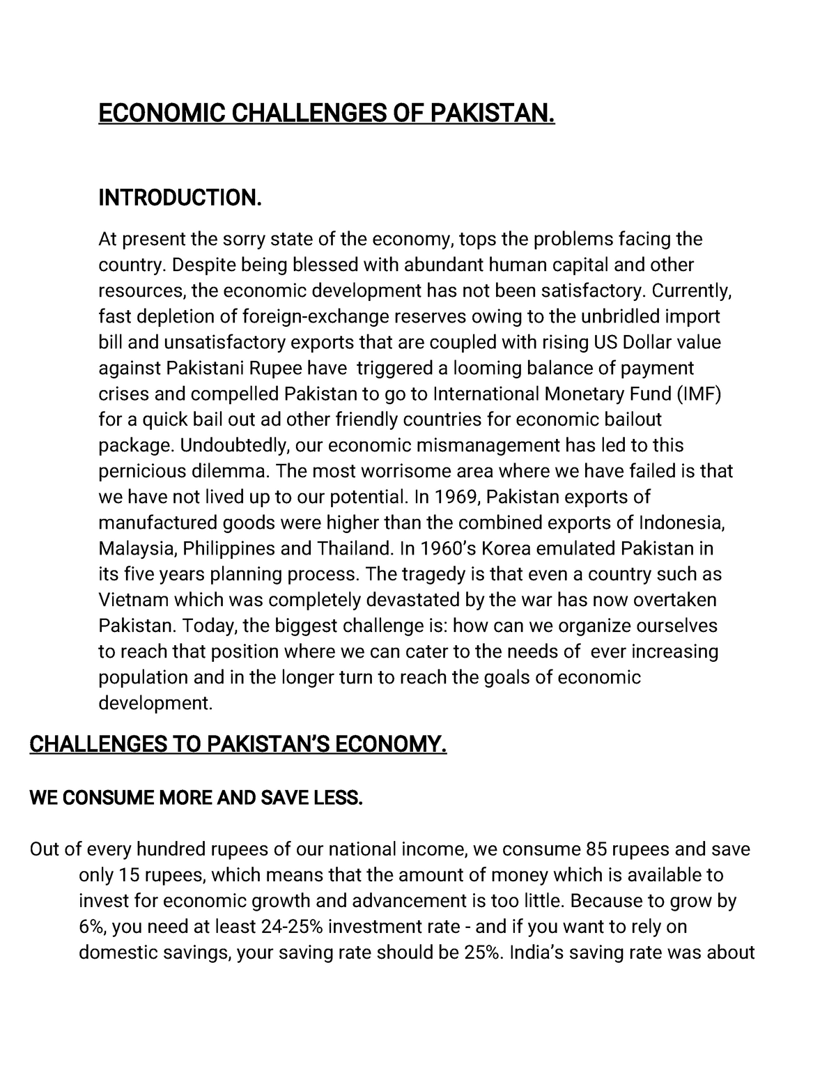 essay economic problems of pakistan