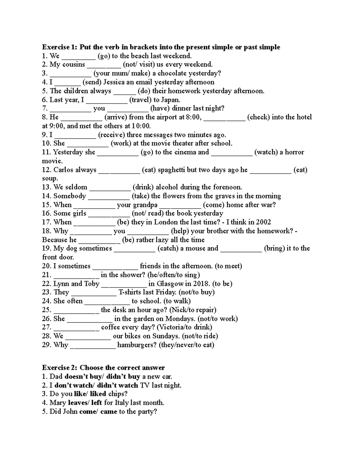 BT Huy - jwebfh - Exercise 1: Put the verb in brackets into the present ...
