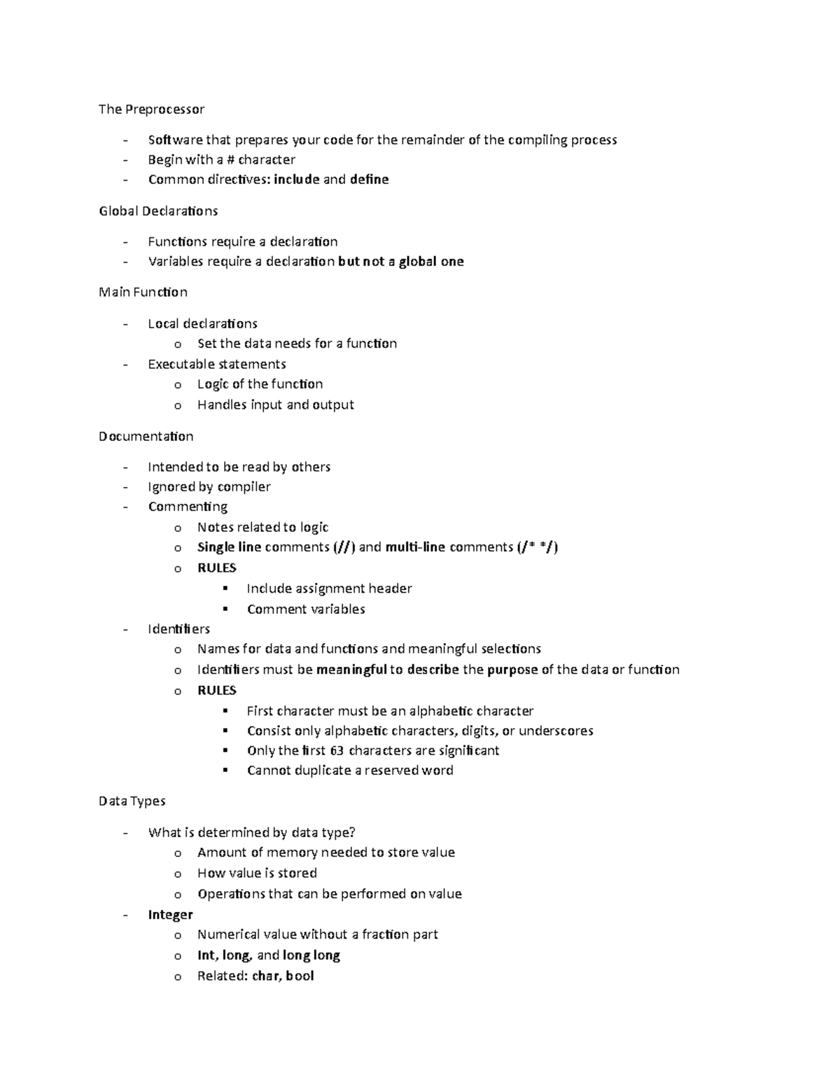 CS159 Ch2 Notes - The Preprocessor - Software that prepares your code ...