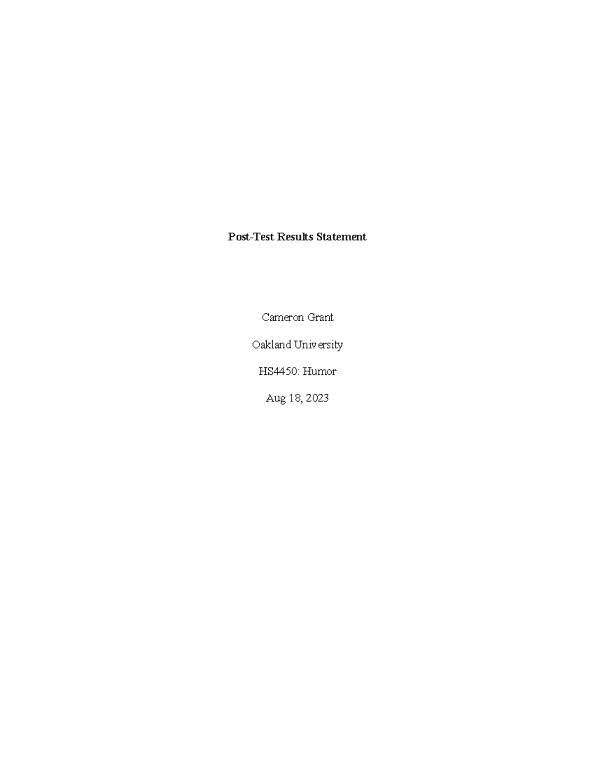 Post test results statement - Post-Test Results Statement Cameron Grant ...